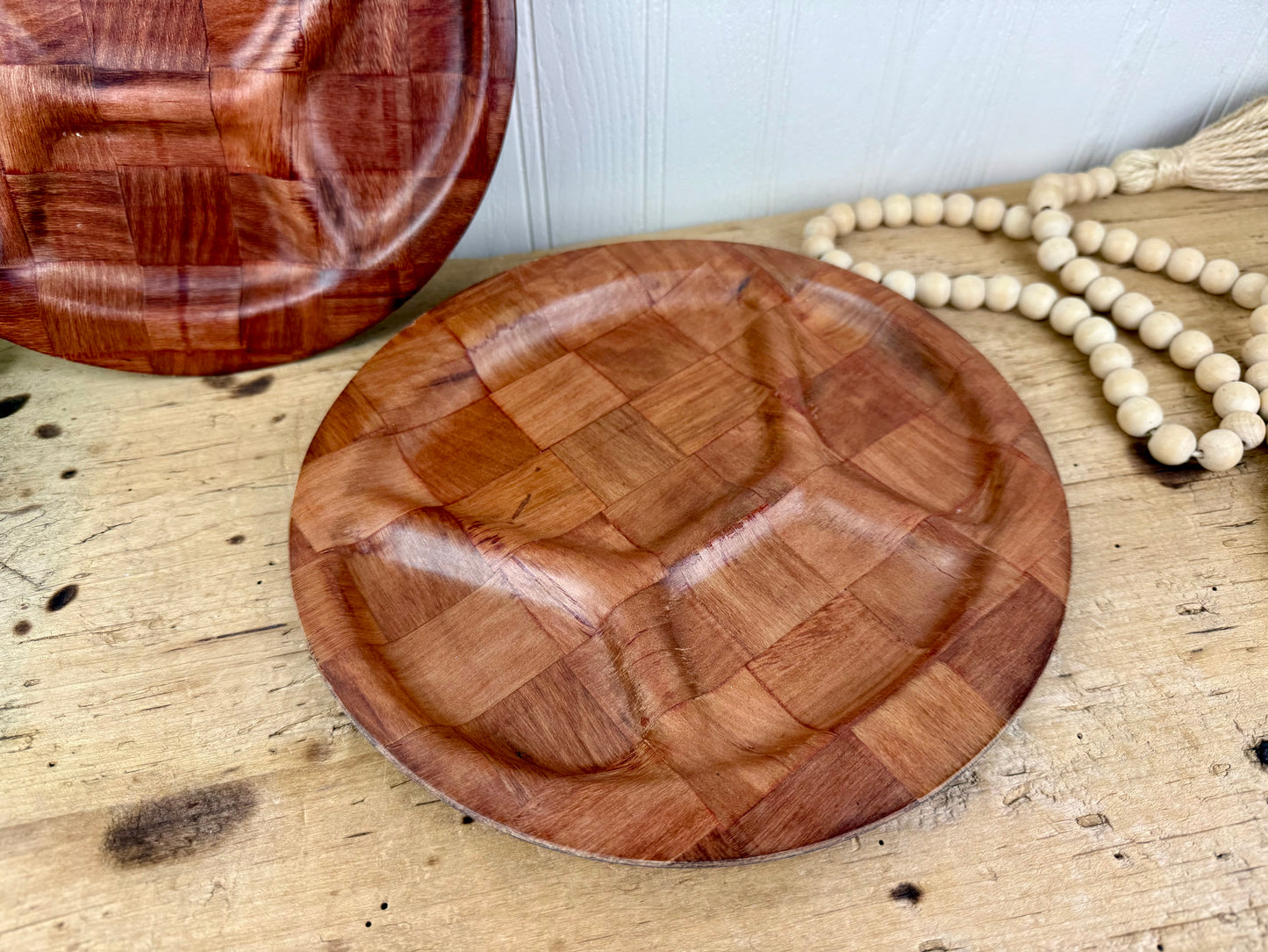 Vintage Woven Wood Divided Plates