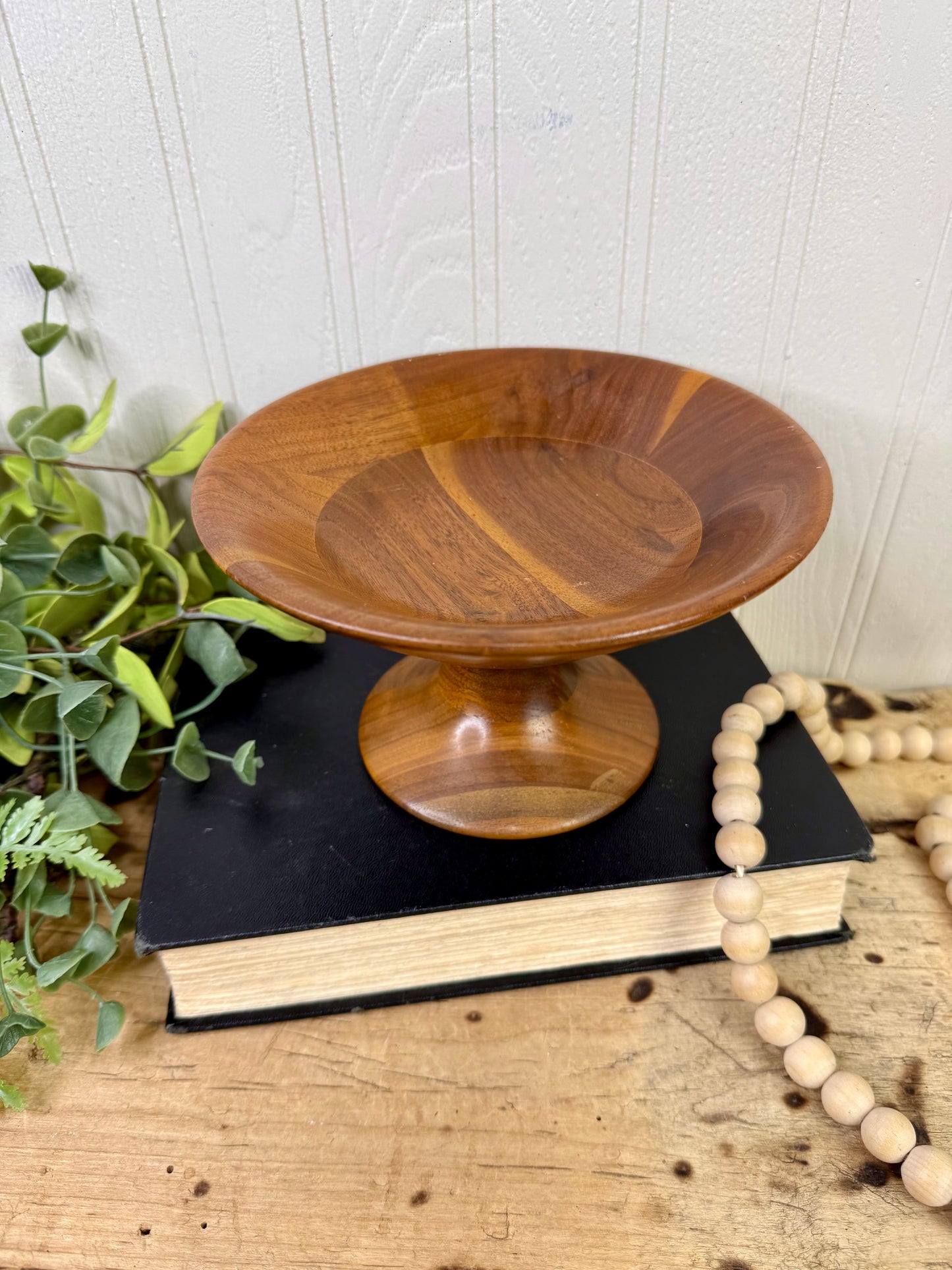 Vintage Mid-Century Walnut Pedestal Bowl
