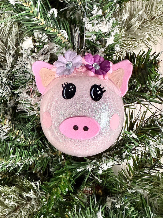Handmade Glitter Pig Ornament- A