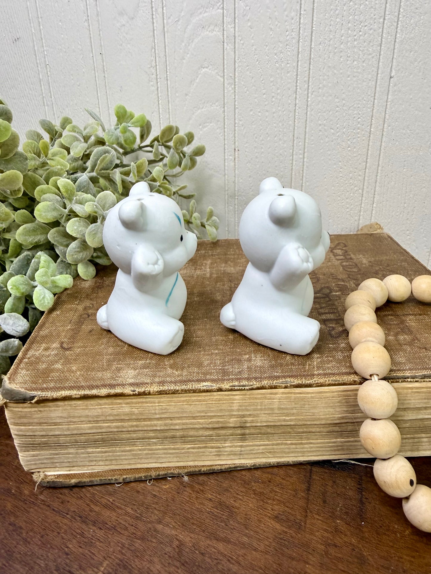 Vintage Porcelain Grumpy Bear Cubs Salt & Pepper Shaker Set