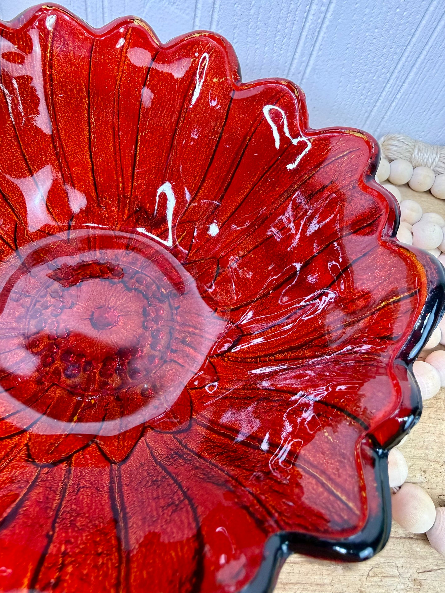 Vintage Indiana Glass Sunflower Pattern Red Bowl