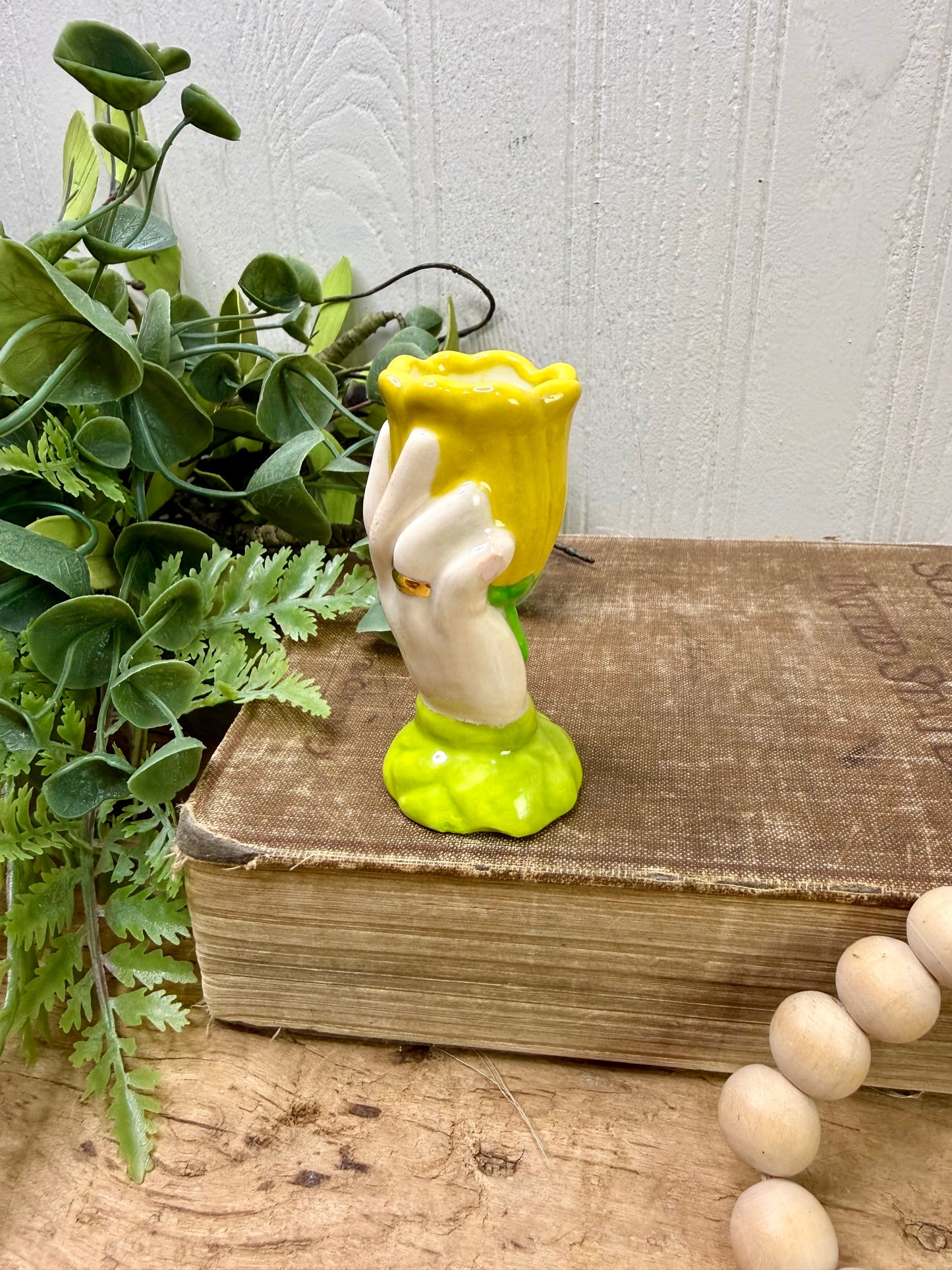 Vintage Ceramic Hand & Tulip Bud Vase
