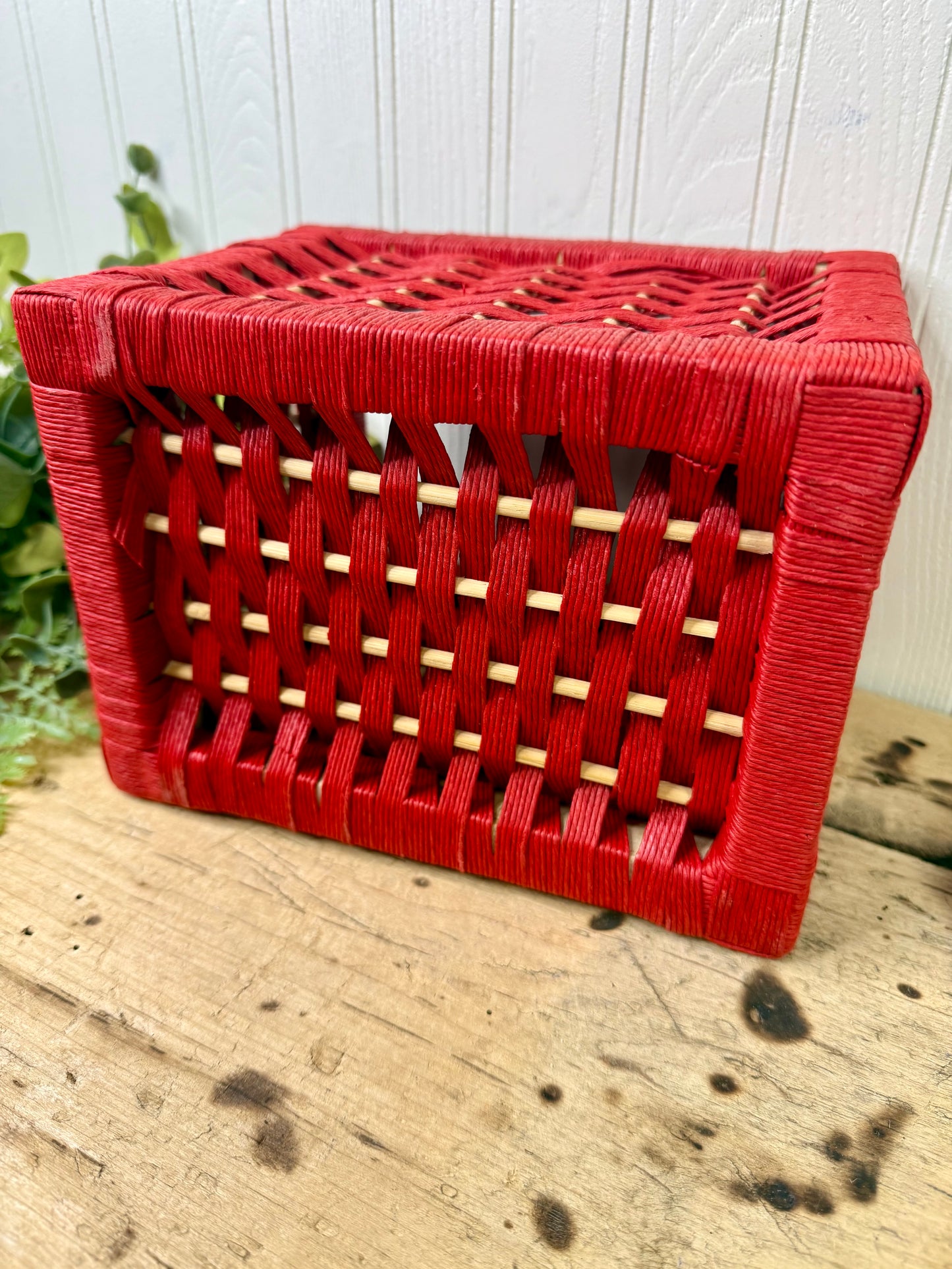 Vintage Rectangular Red Storage Basket