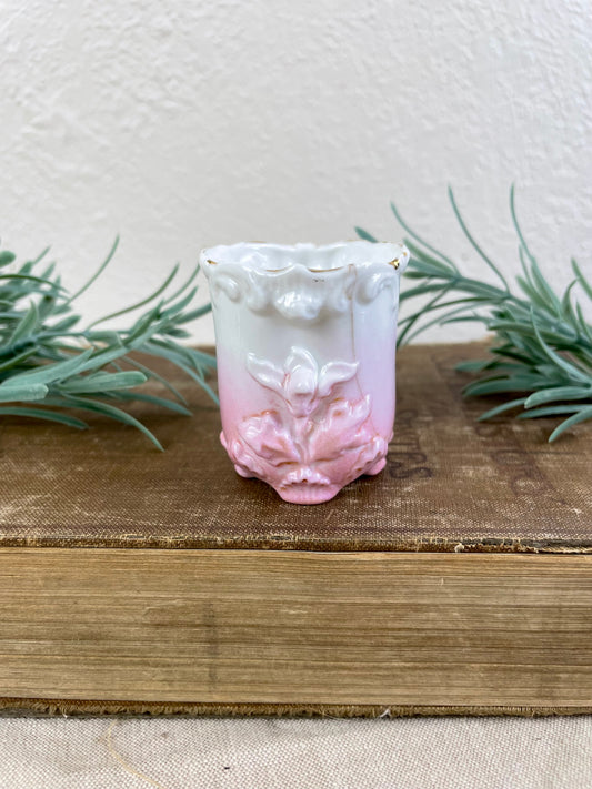 Vintage Pink & White Ombré Porcelain Toothpick Holder