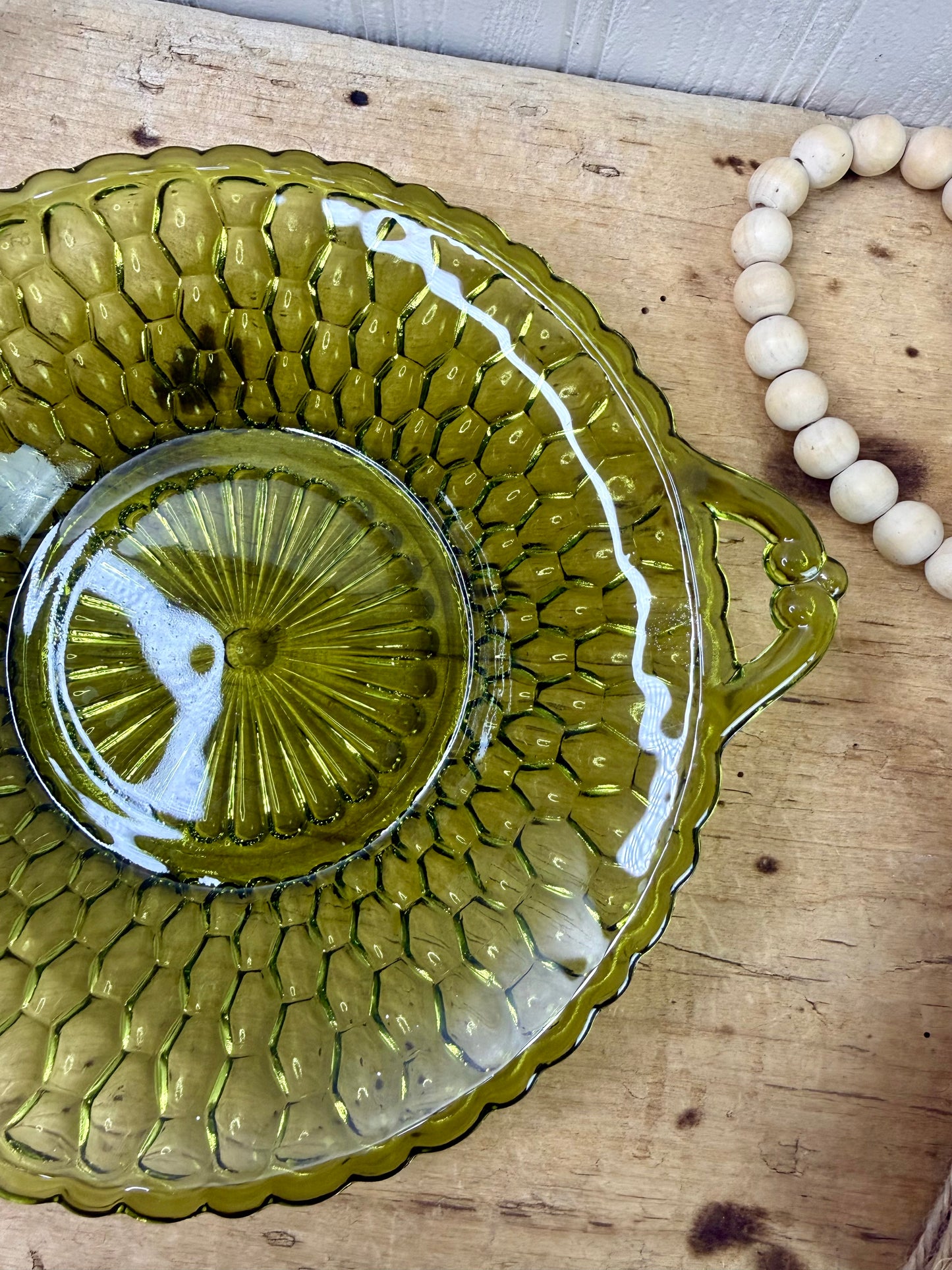 Vintage Indiana Glass Avocado Green Two-Handled Relish Dish