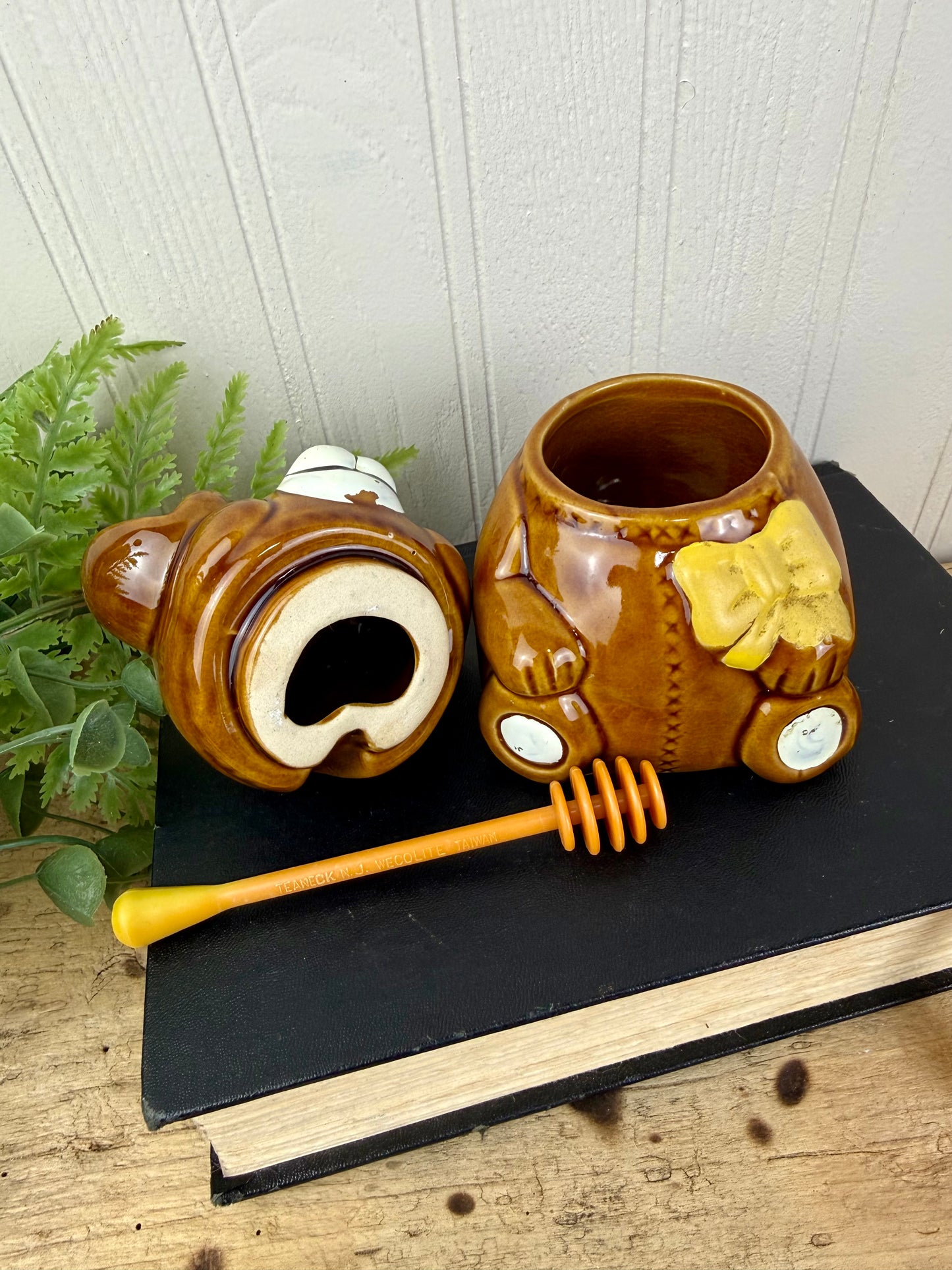Vintage 1980’s Ceramic Bear Honey Pot with Dipper
