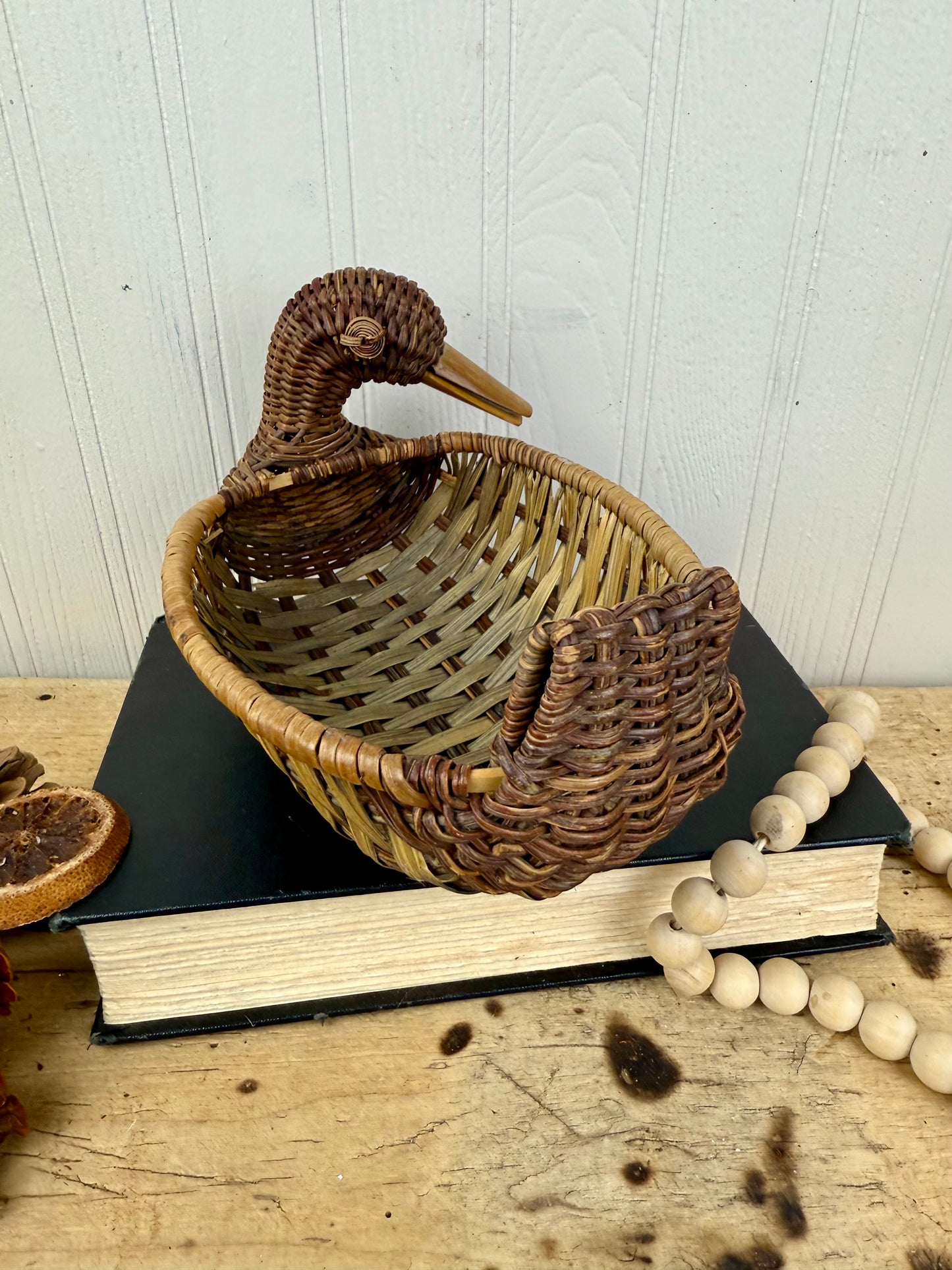 Vintage Mid-Century Wicker Duck Basket