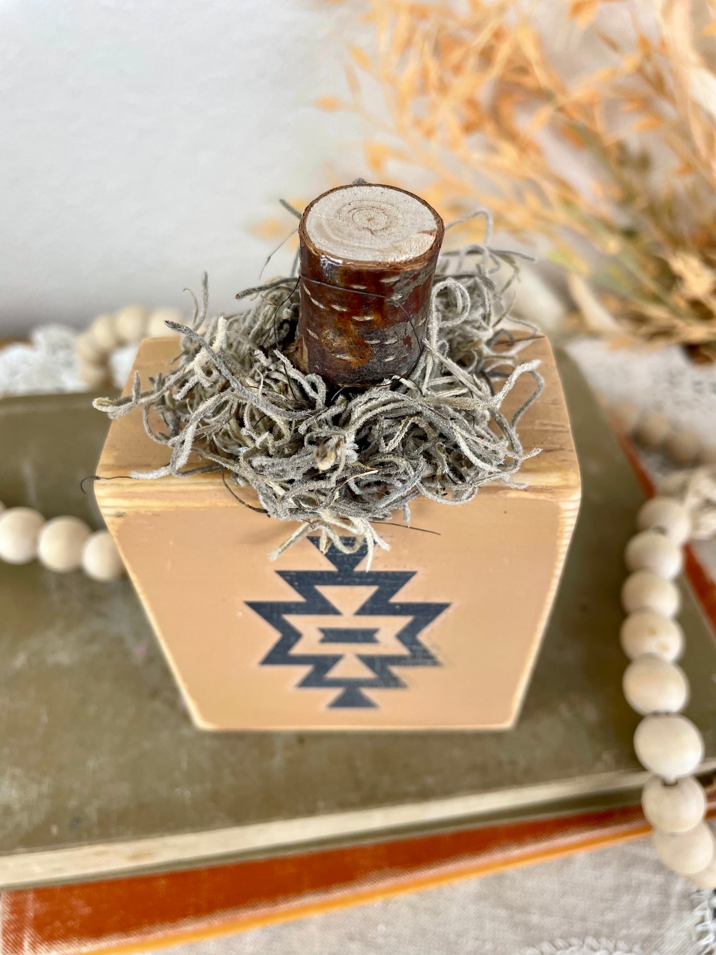 Handmade Small Wood Pumpkin with Tribal Design