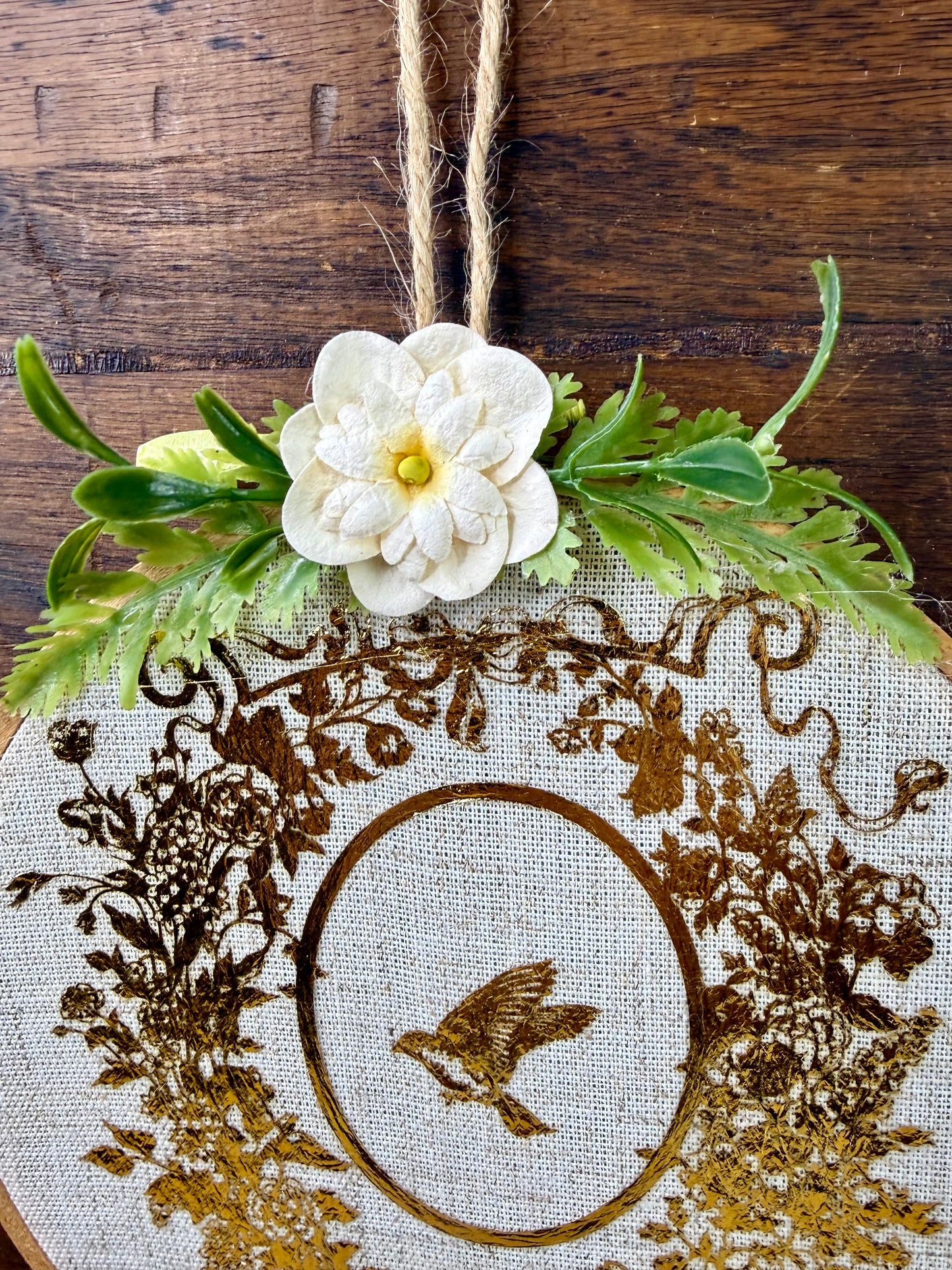 Upcycled Embroidery Hoop Wall Art with Gold Bird
