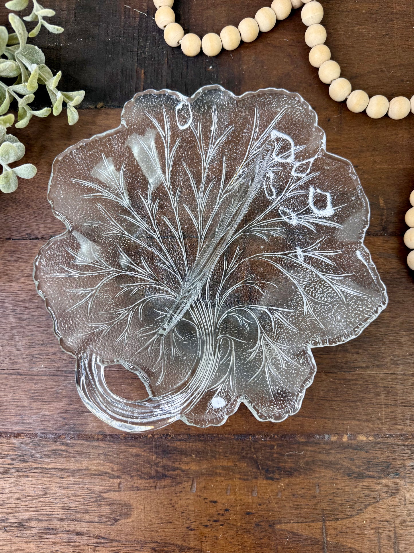 Vintage Indiana Glass Pebble Leaf Divided Relish Dish