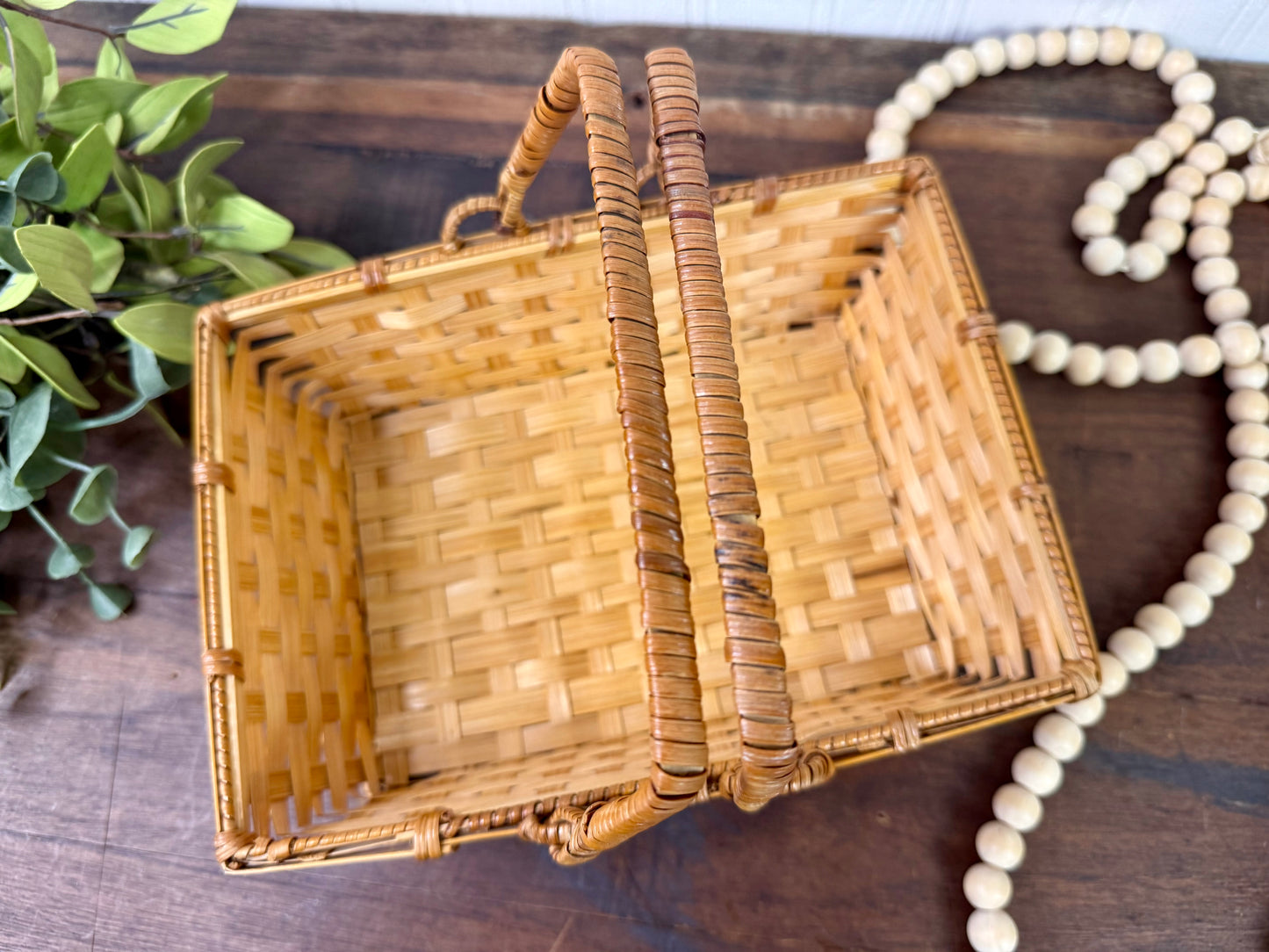 Vintage Rectangular Basket with Movable Handles