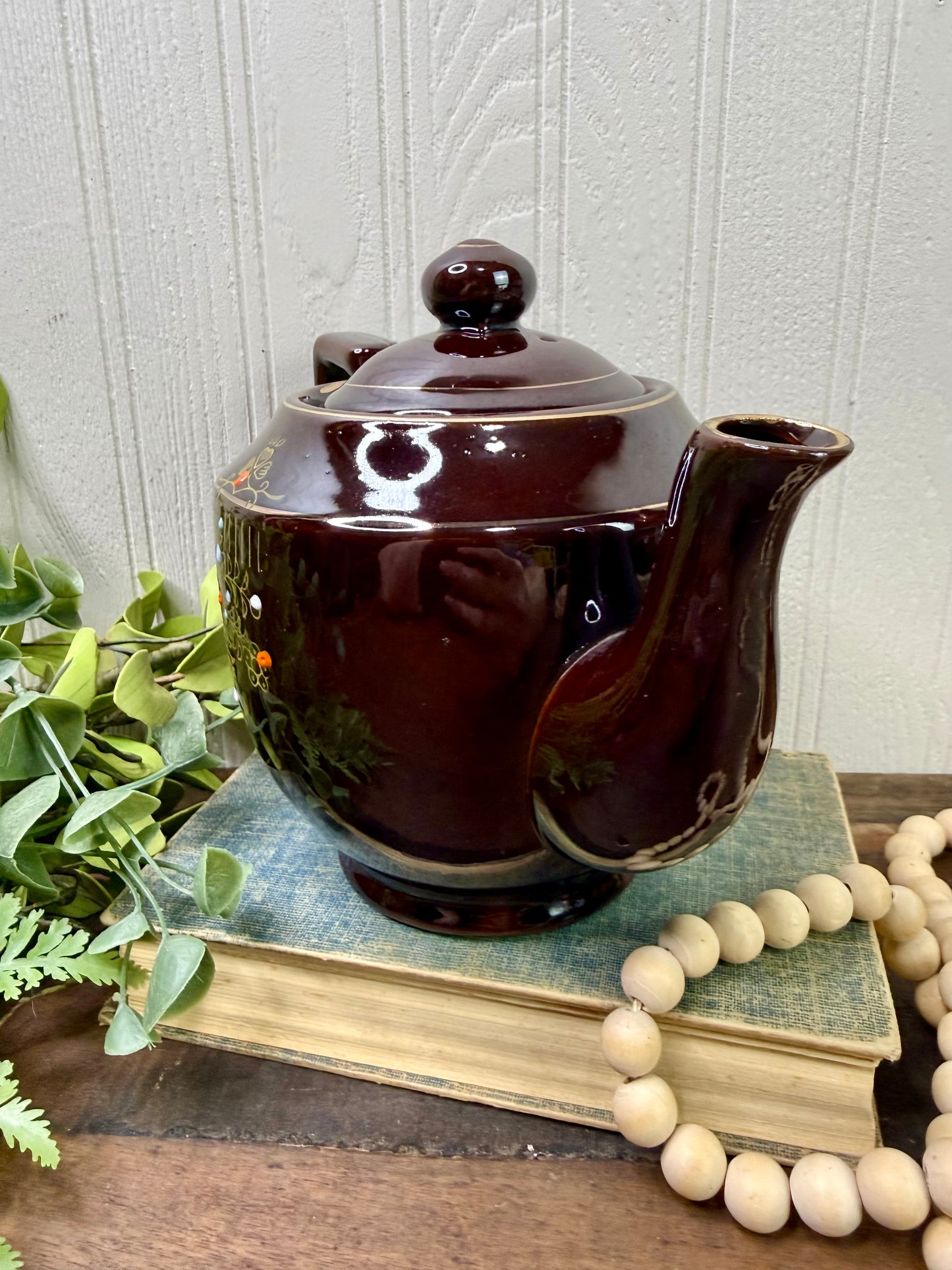 Vintage Japanese Moriage Redware Teapot