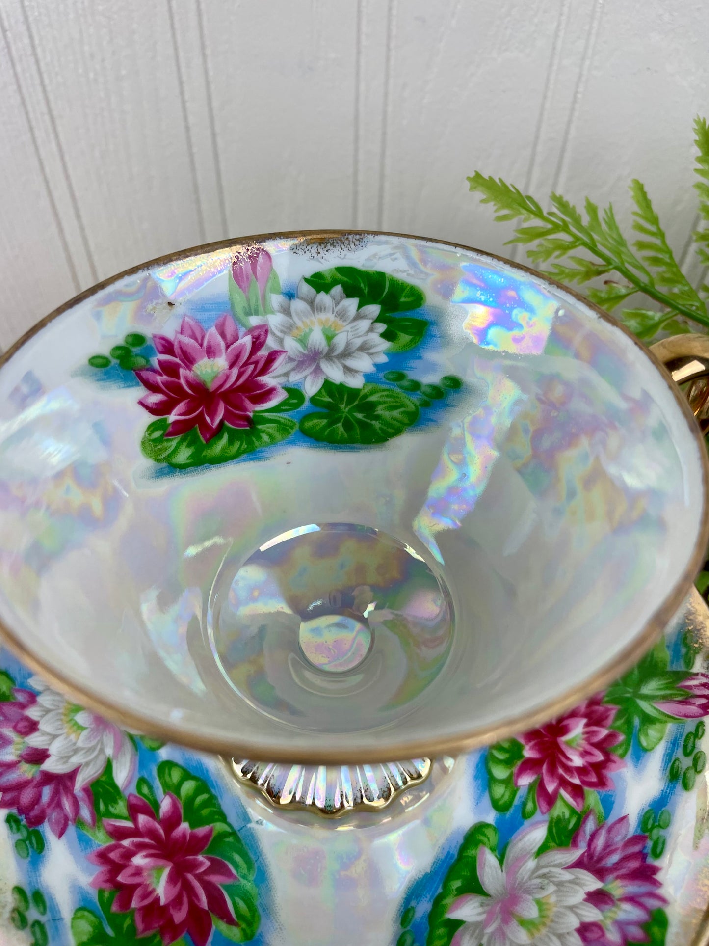 Vintage Ucagco Japan Lusterware July Water Lilly Cup & Saucer Set