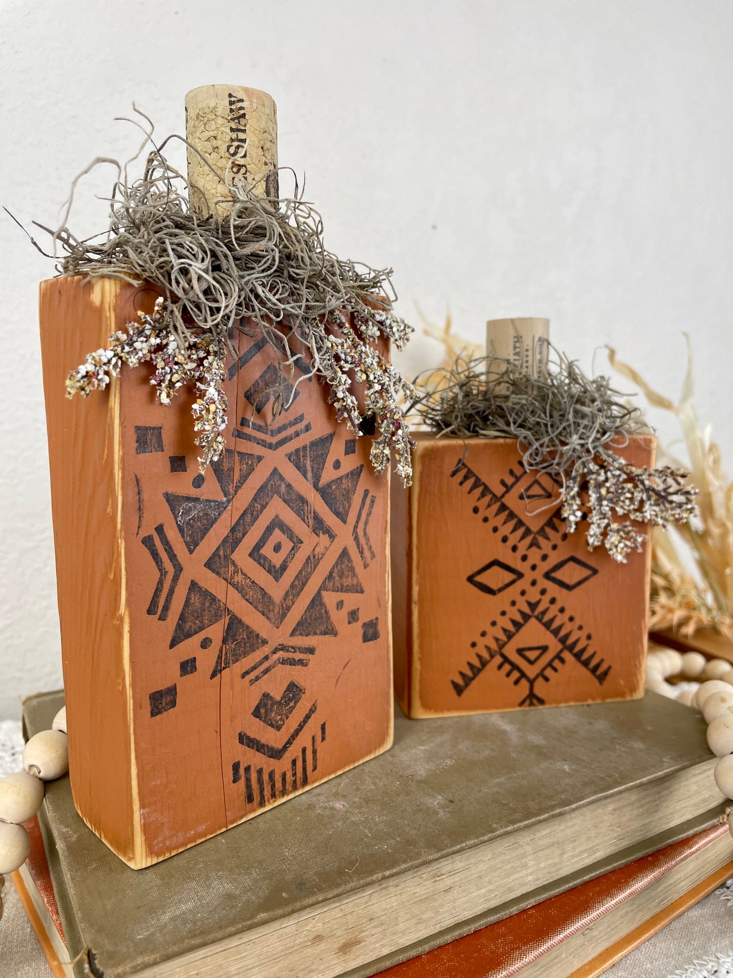 Handmade Reclaimed Wood Small Tribal Print Pumpkin Set