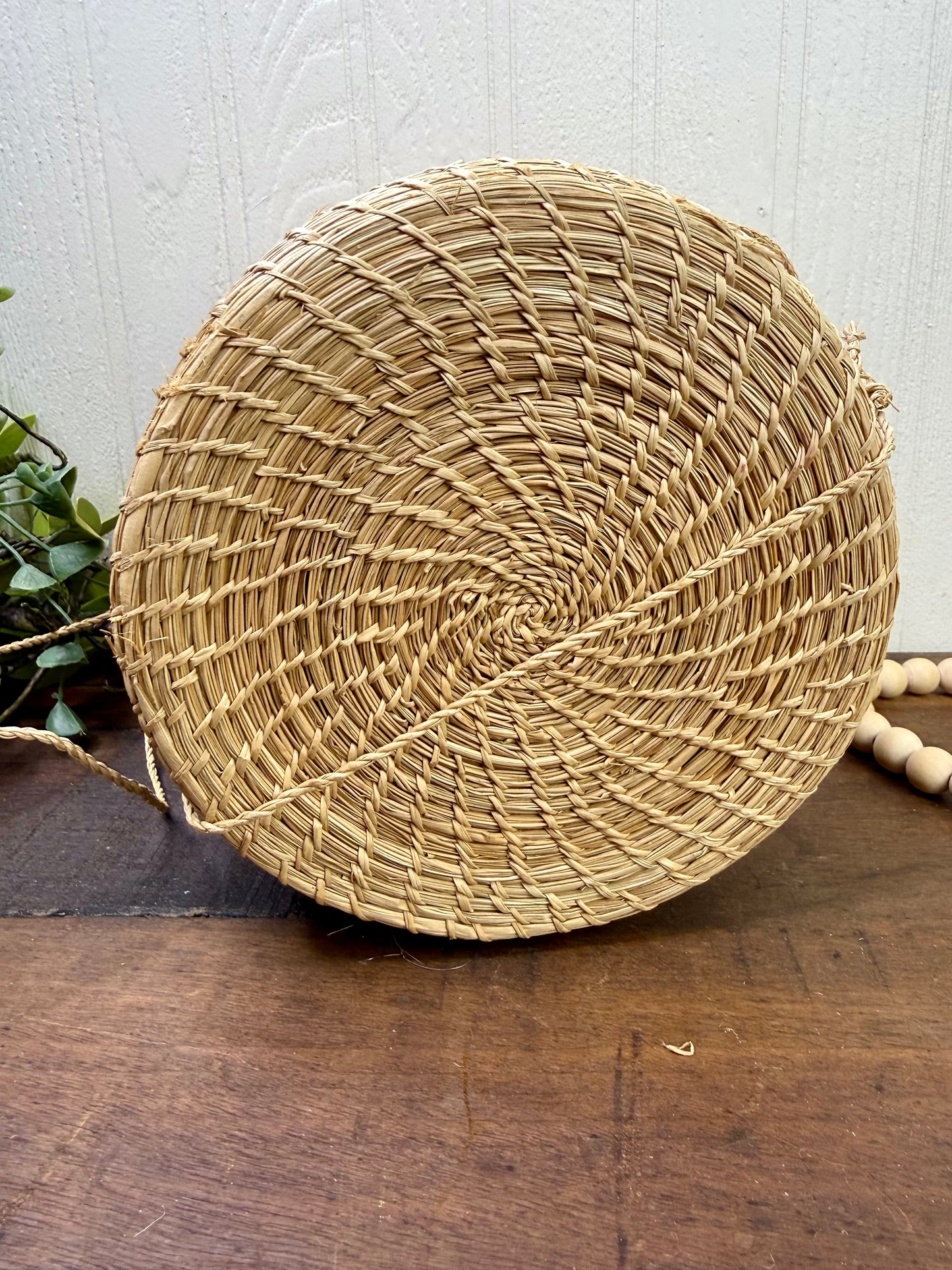 Vintage Hand Woven Hanging Basket with Lid
