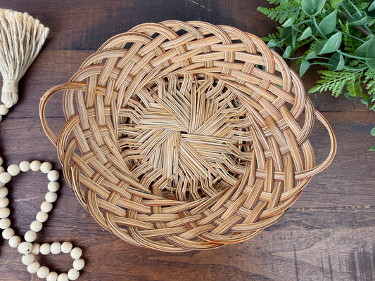 Vintage Wicker Chunky Weave Basket with Small Handles