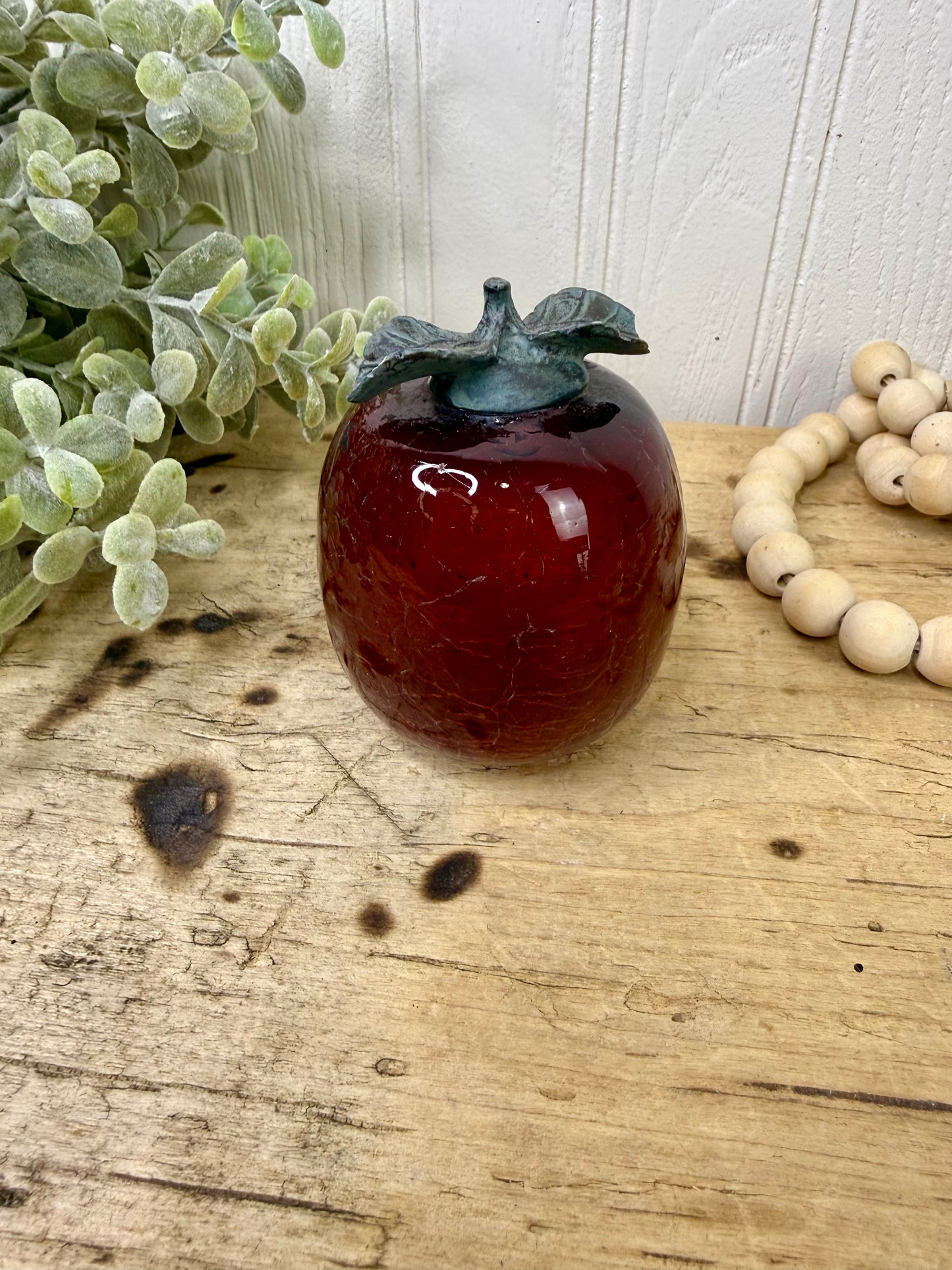 Vintage Crackle Art Glass Red Apple Figurine