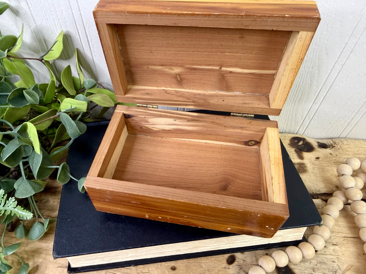 Vintage Cedar Wood Souvenir Trinket Box