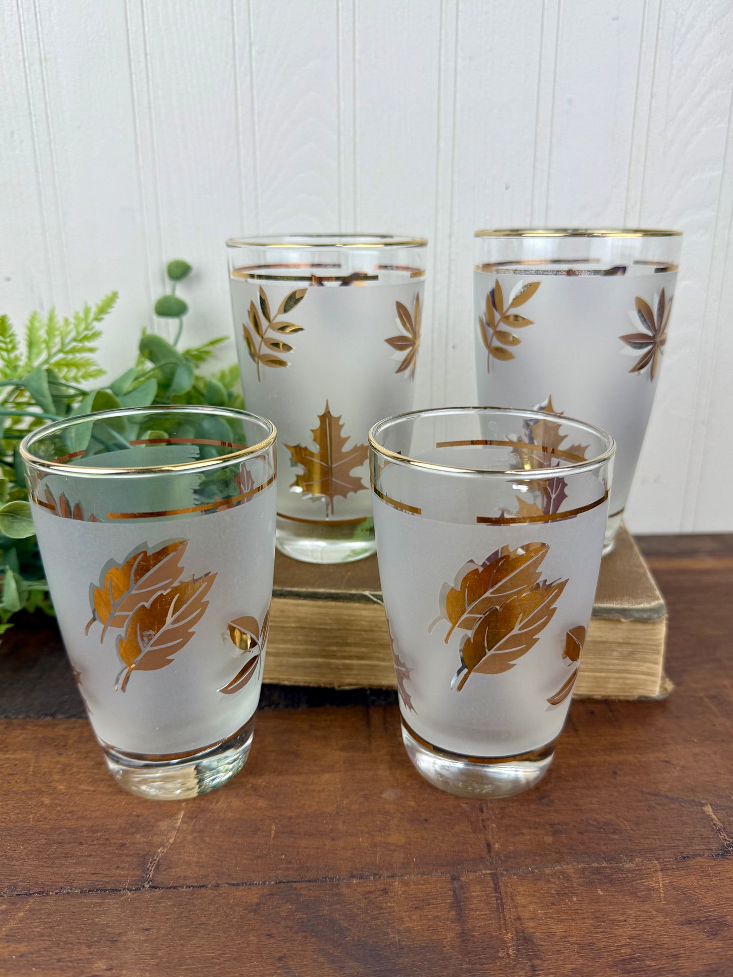 Vintage Libbey "Golden Foliage" Frosted Glasses