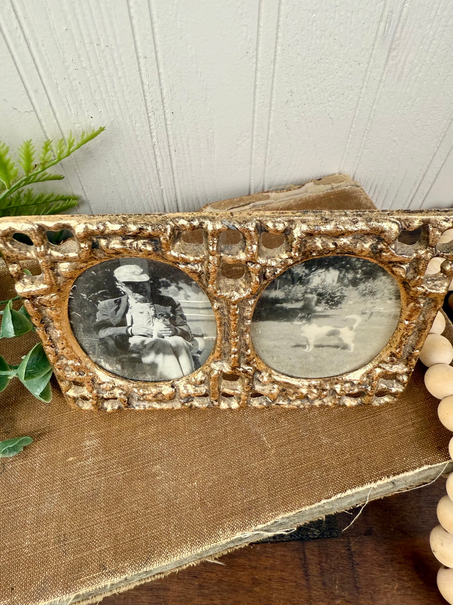 Vintage Ornate Solid Brass Double Frame