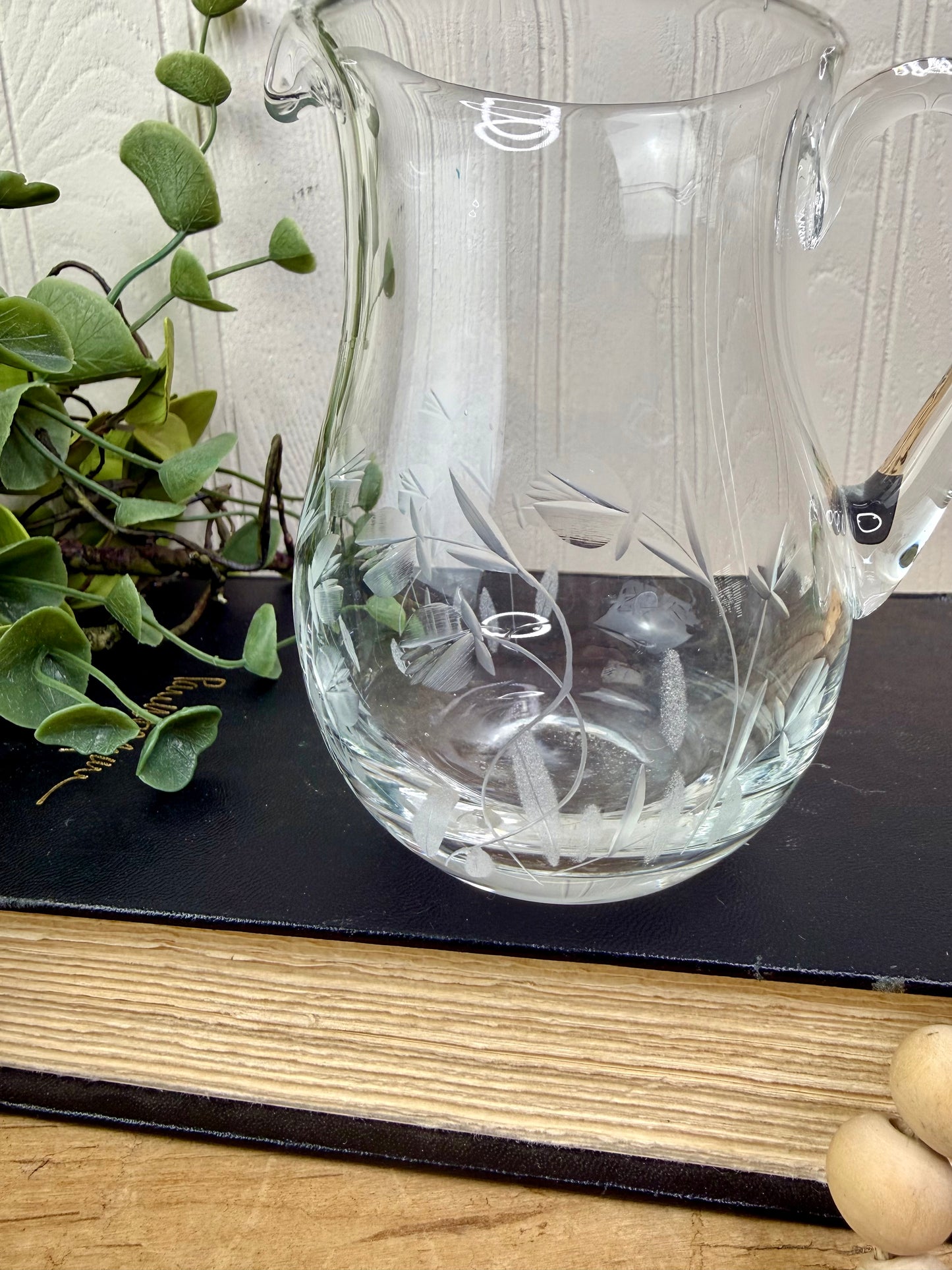 Vintage Crystal Glass Creamer with Etched Florals