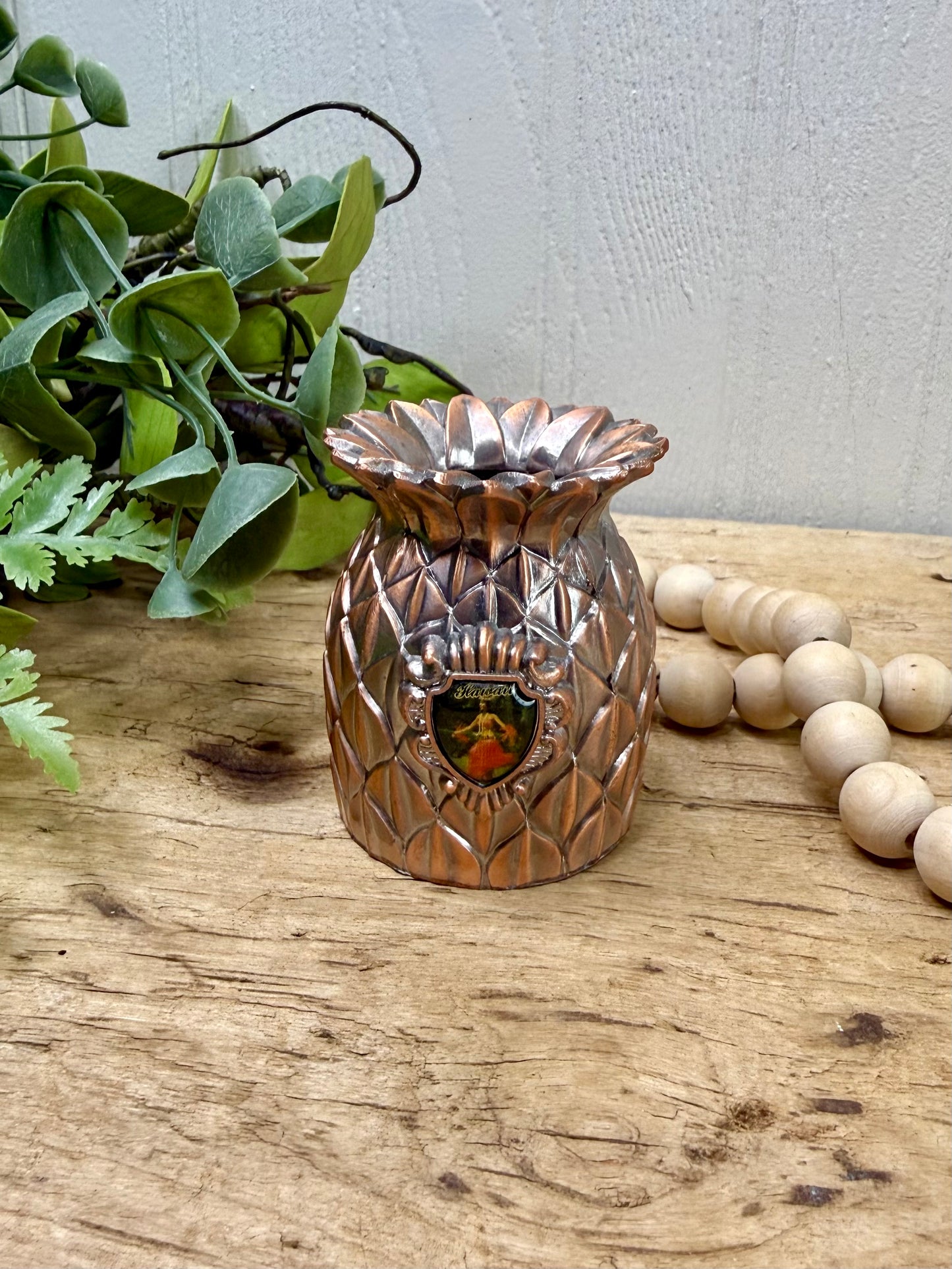 Vintage Copper Toned Pineapple Souvenir Toothpick Holder