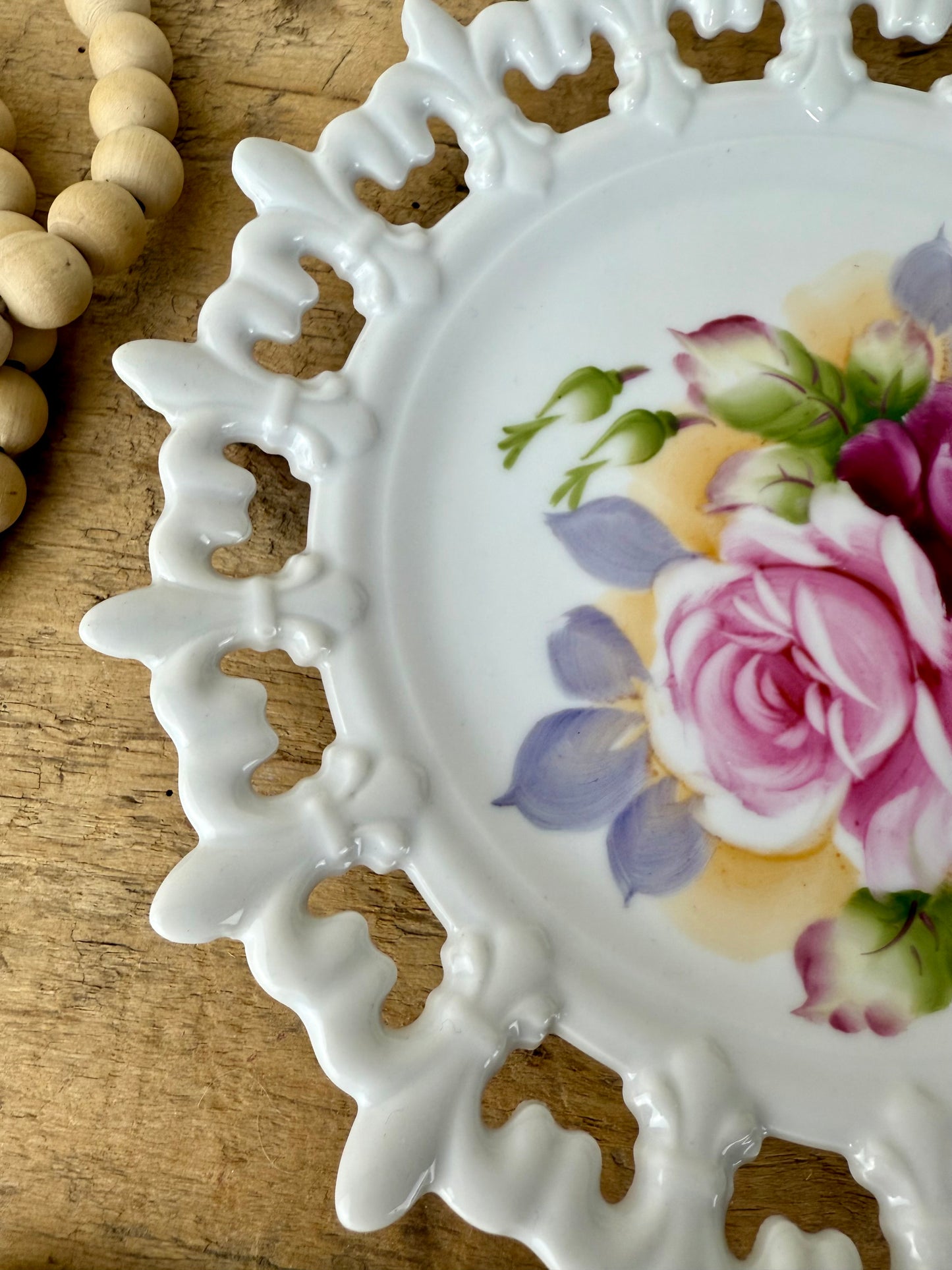 Vintage Hand Painted Lefton China Plate with Cutout Details