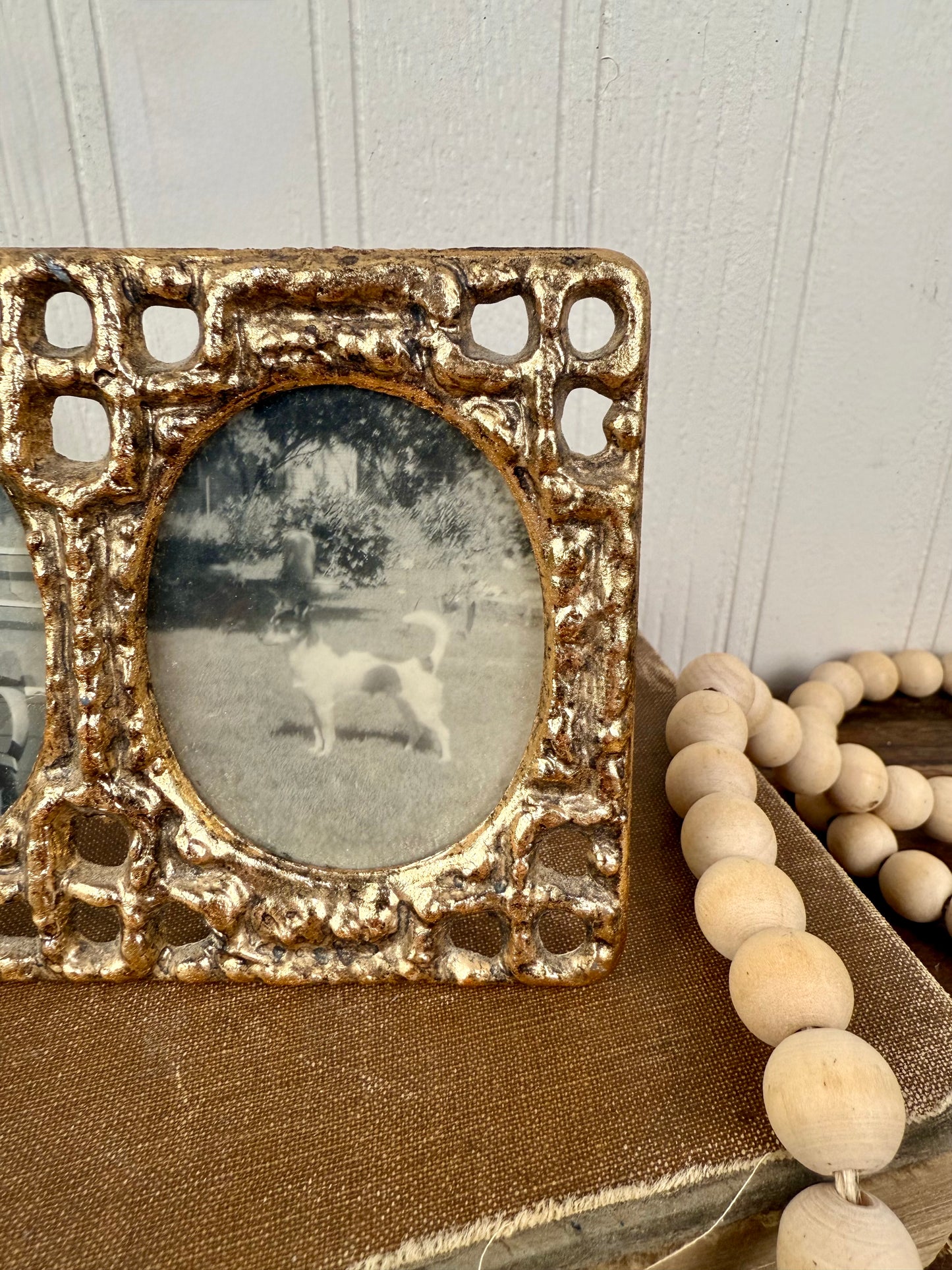 Vintage Ornate Solid Brass Double Frame