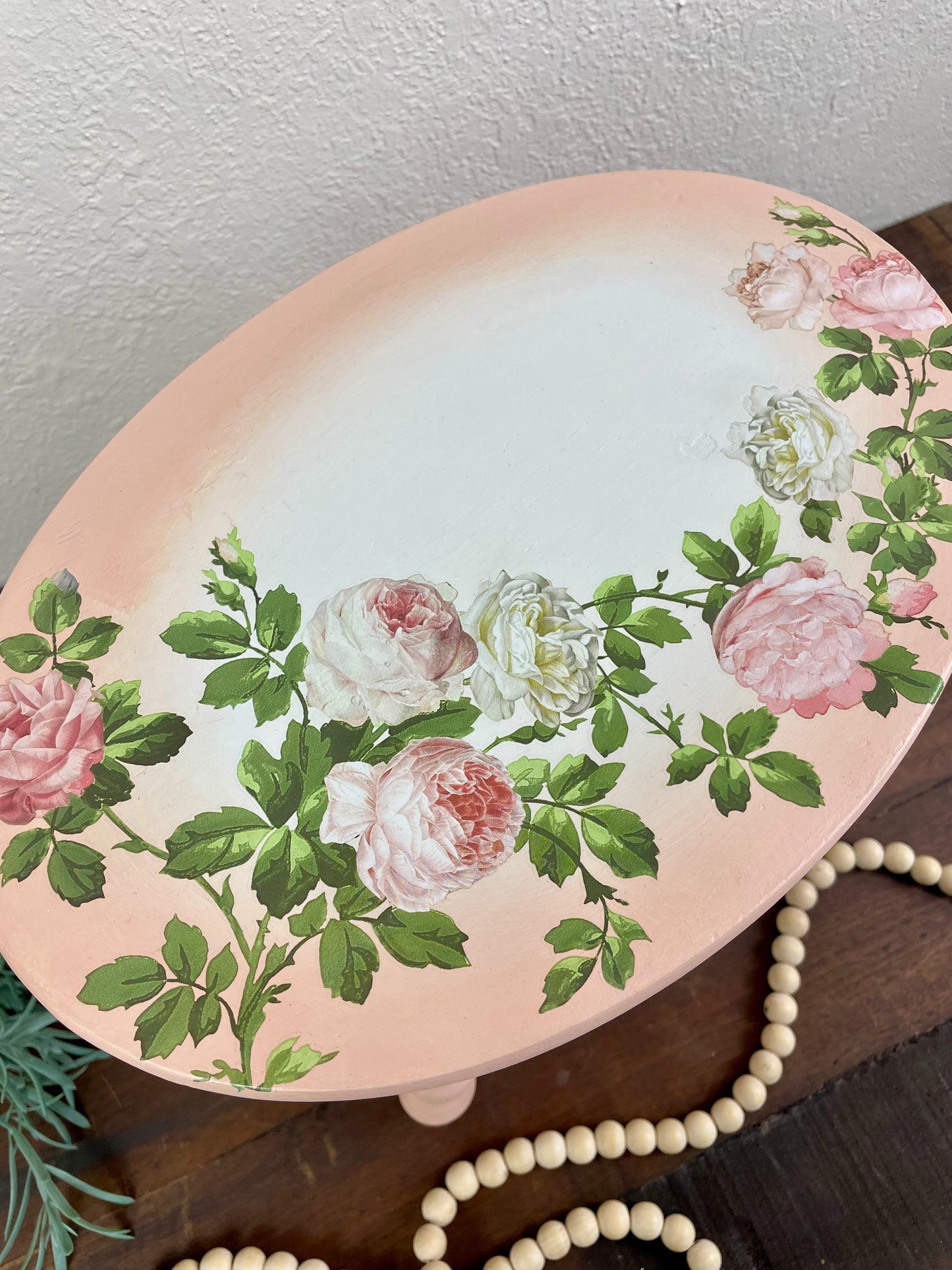 Painted Wooden Milk Stool with Floral Details