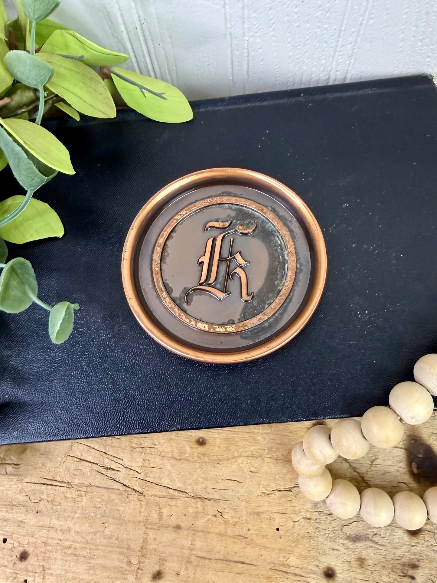 Vintage Monogrammed Copper Coaster