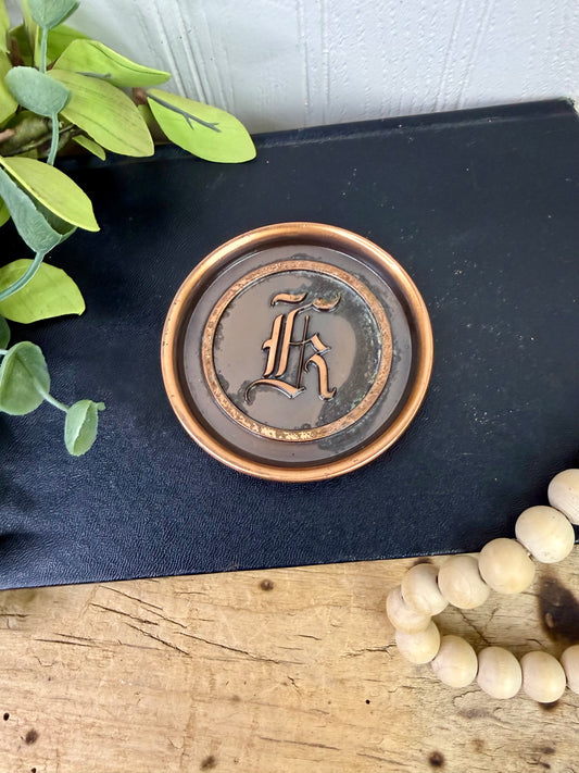Vintage Monogrammed Copper Coaster