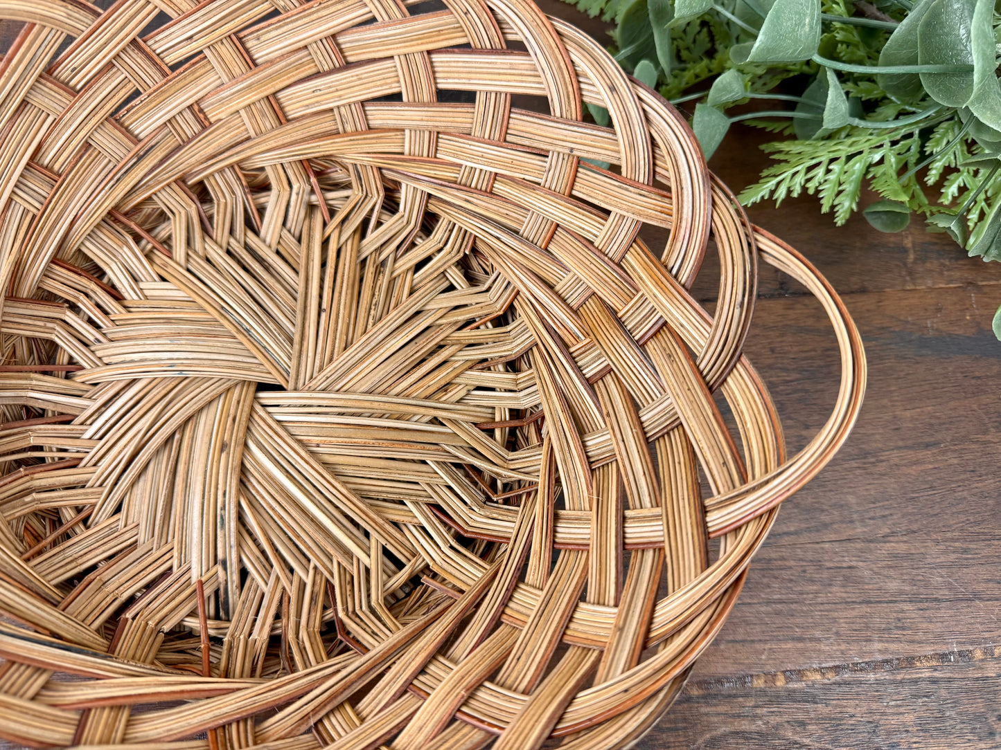 Vintage Wicker Chunky Weave Basket with Small Handles