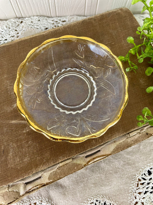 Vintage Glass Trinket Dish with Gold Rim