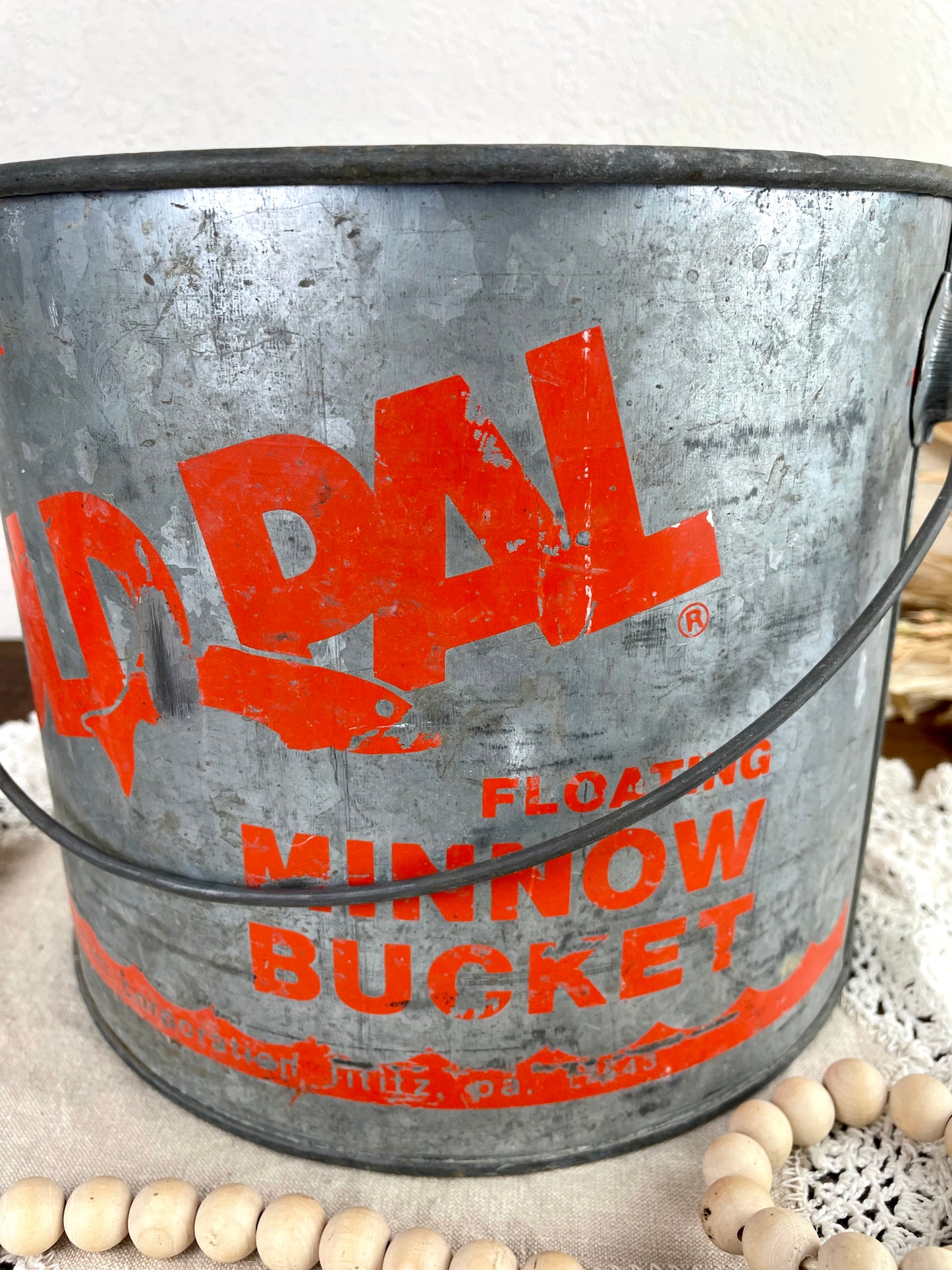 Vintage “Old Pal” Galvanized Minnow Bucket