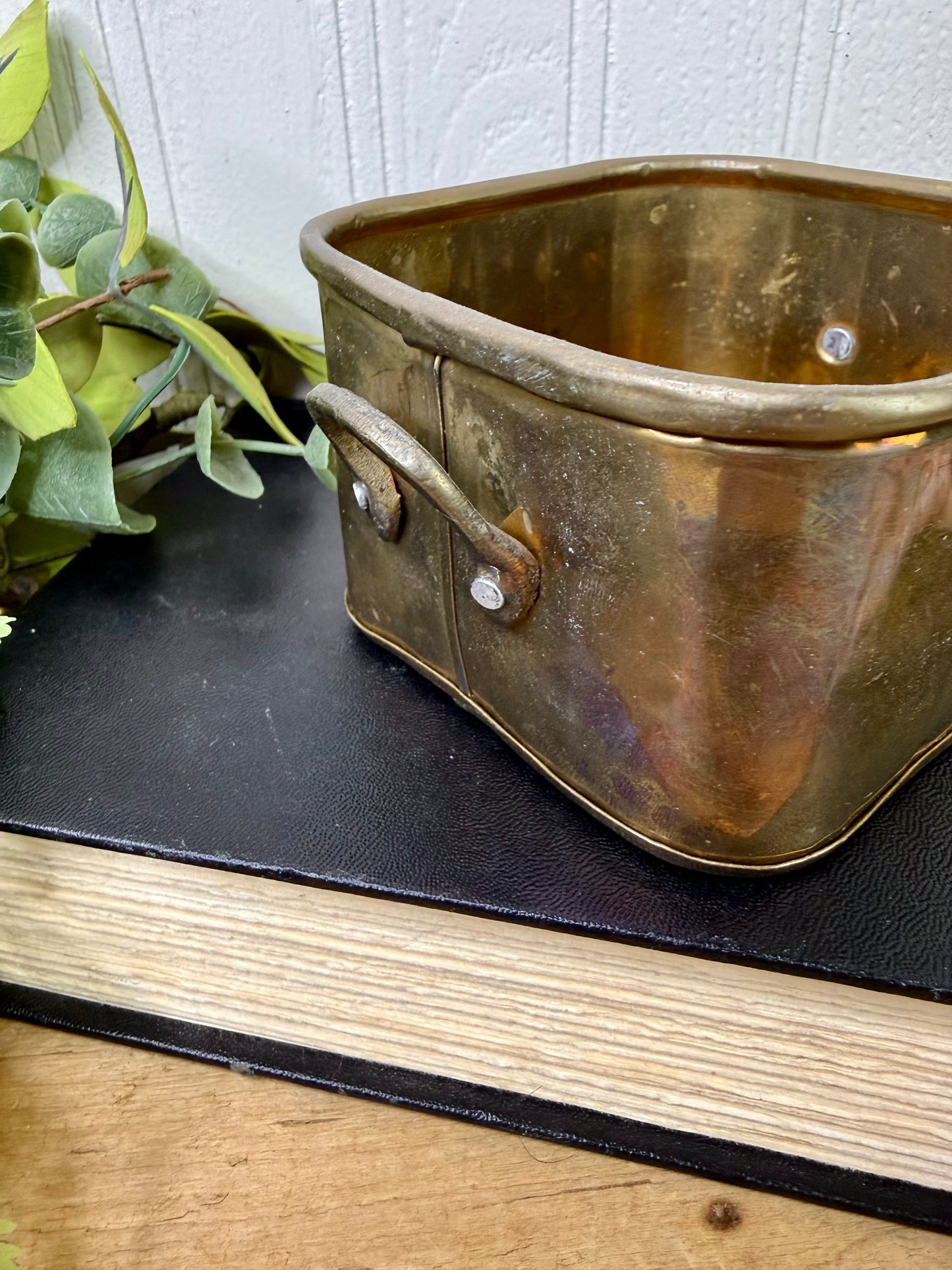 Vintage Brass Square Container with Handles