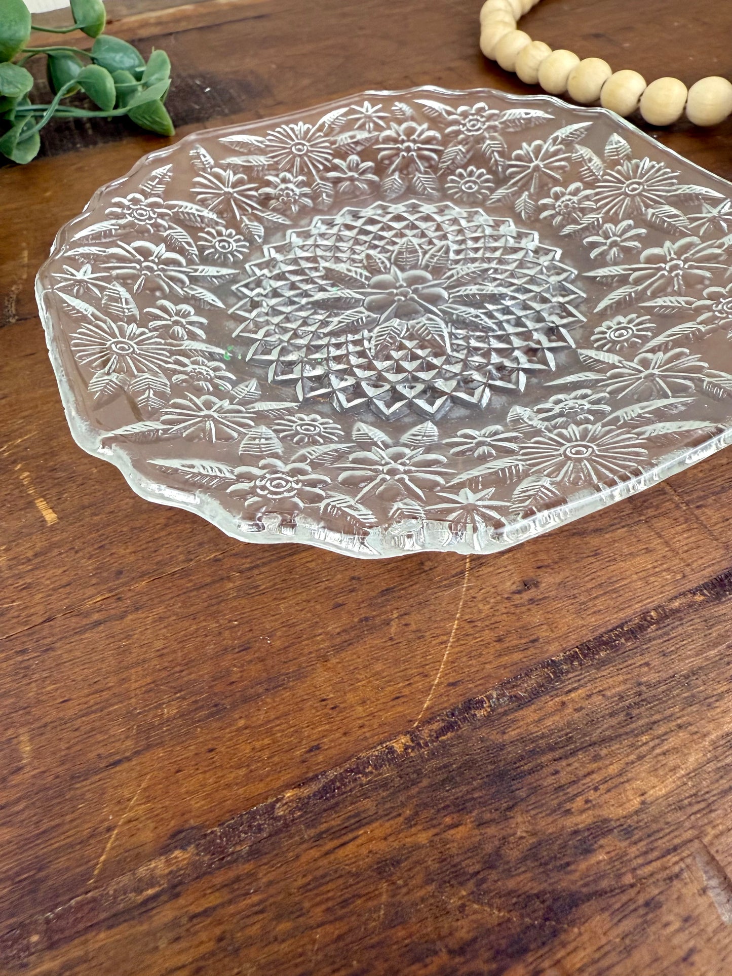 Vintage Anchor Hocking "Pineapple and Floral" Glass Bread & Butter Plate