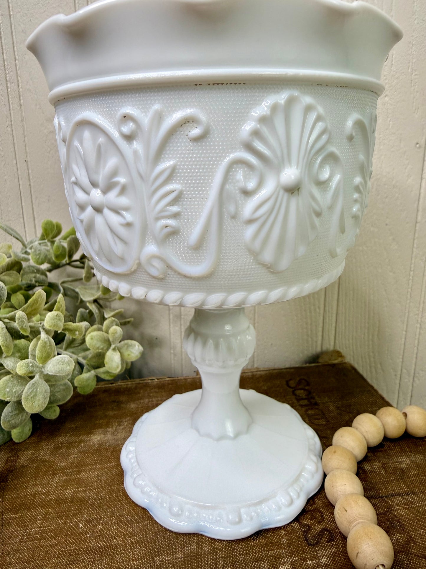 Vintage Indiana Glass White Milk Glass Pedestal Compote Dish