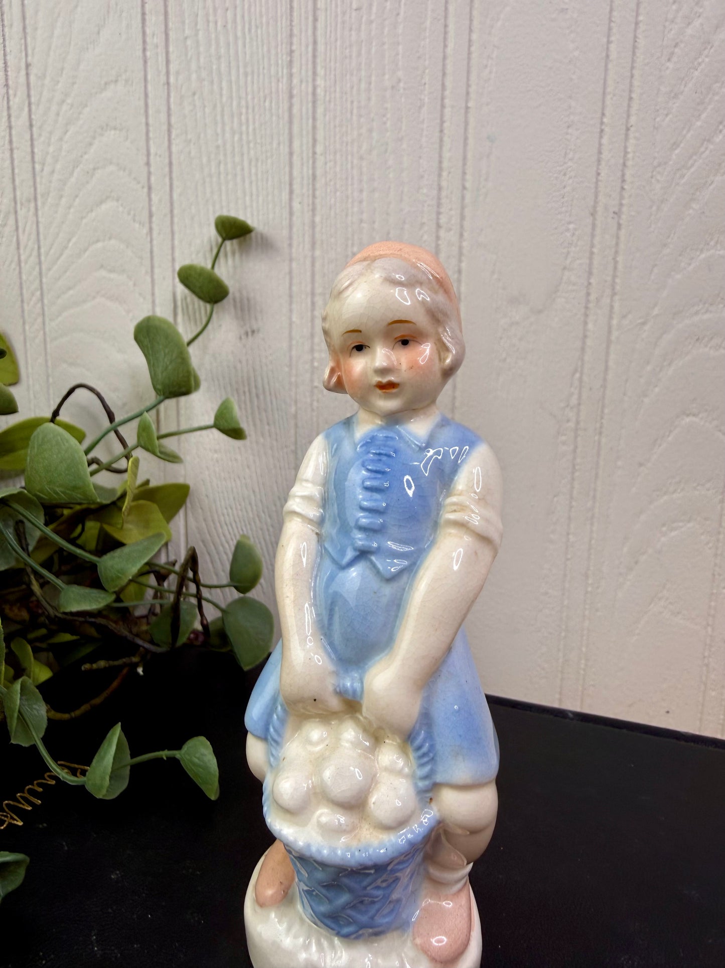 Vintage Porcelain Girl with Egg Basket Figurine
