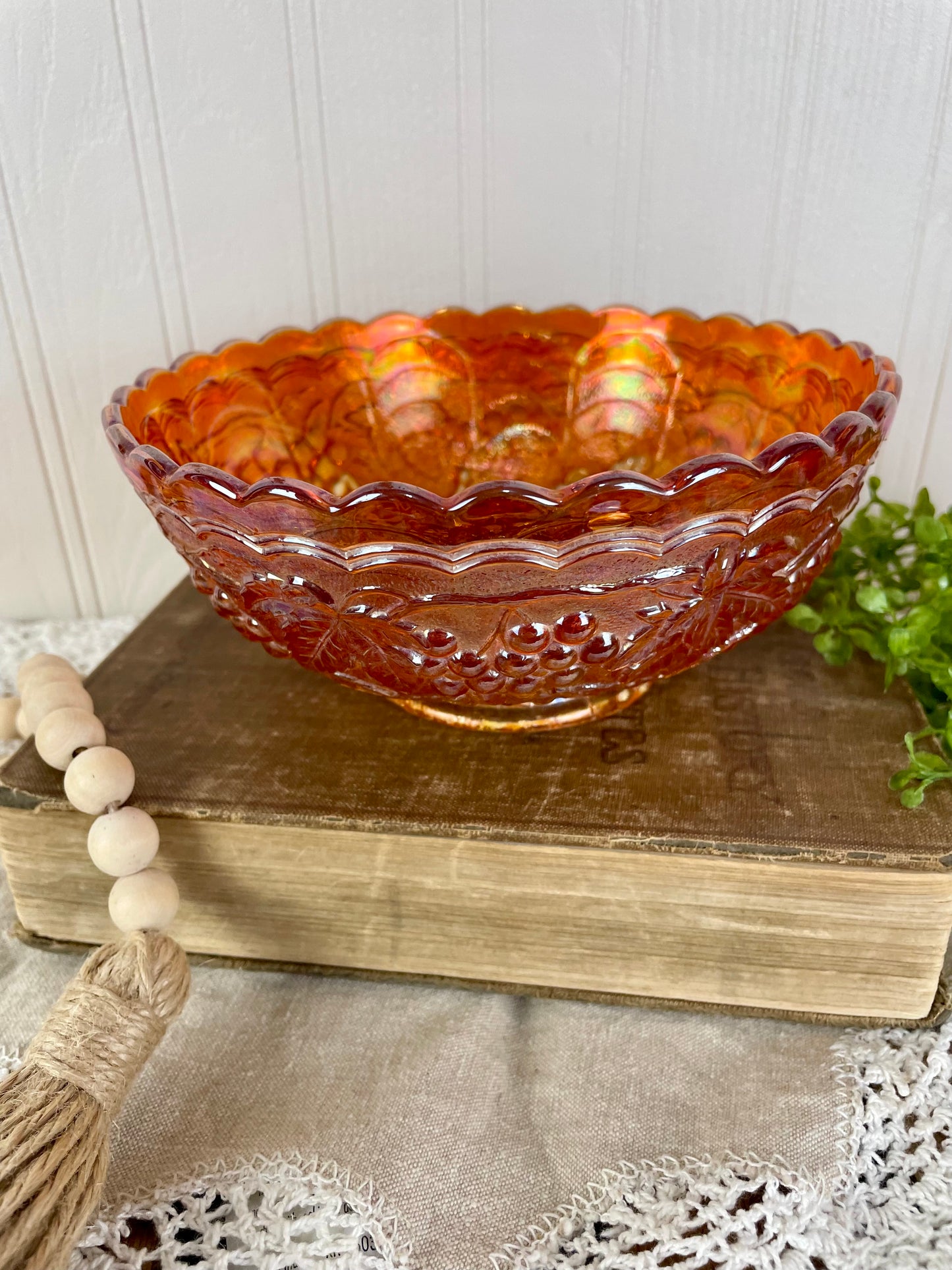 Vintage Imperial Marigold Carnival Glass Bowl with Grape Pattern