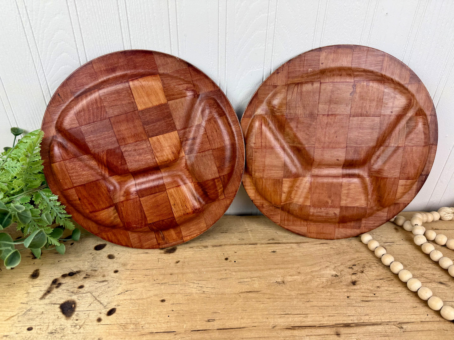 Vintage Woven Wood Divided Plates