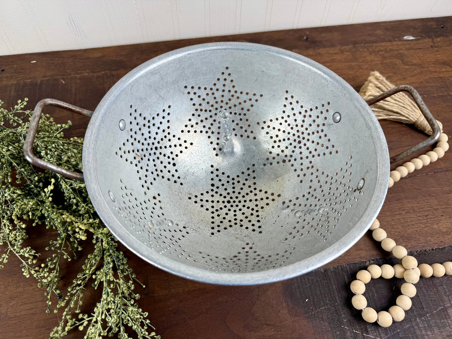 Vintage Aluminum Star Patterned Colander