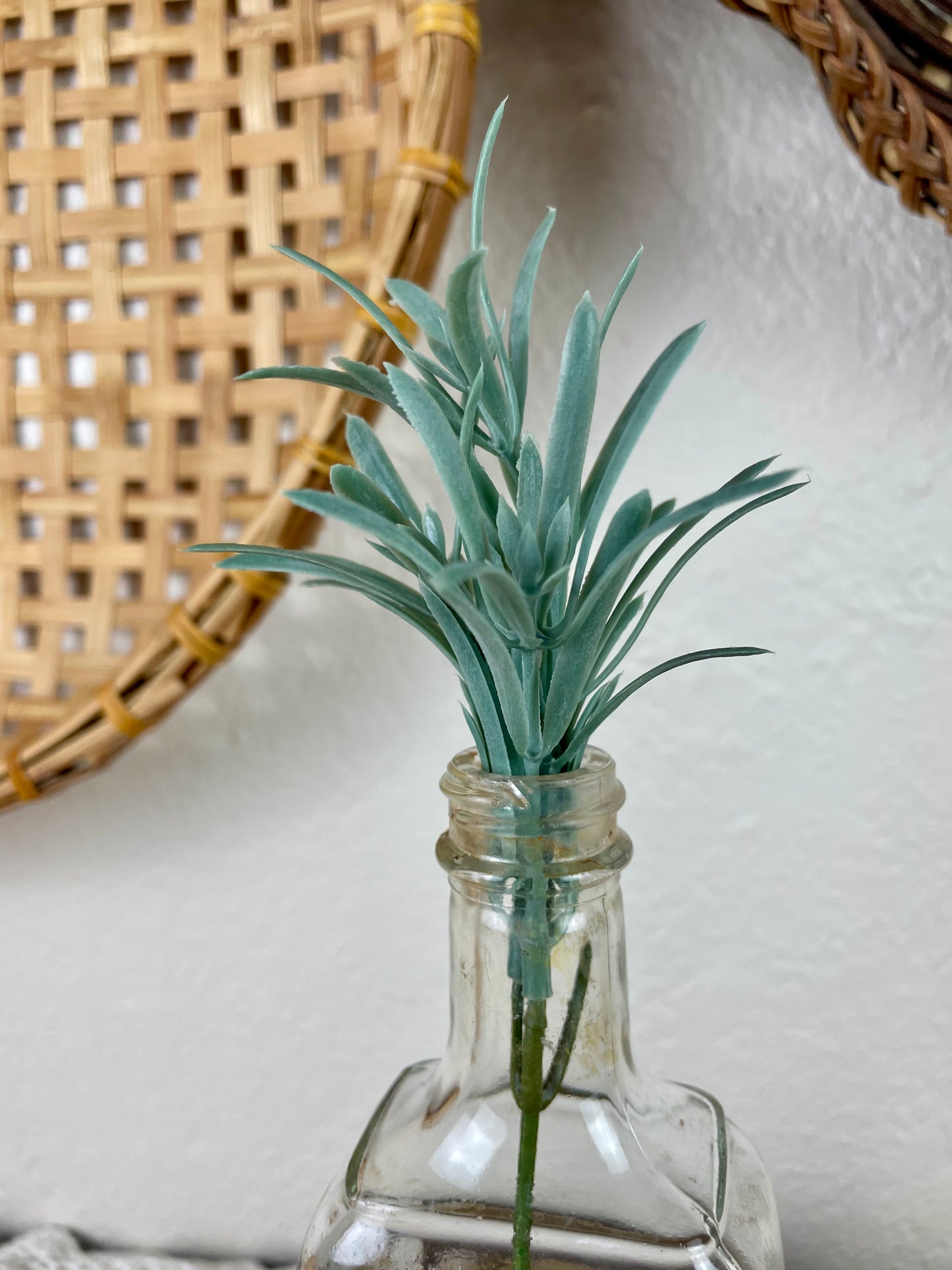 Vintage Clear Glass Bottle with Greenery