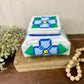 Vintage Plastic Canvas Storage Box with Blue Flowers