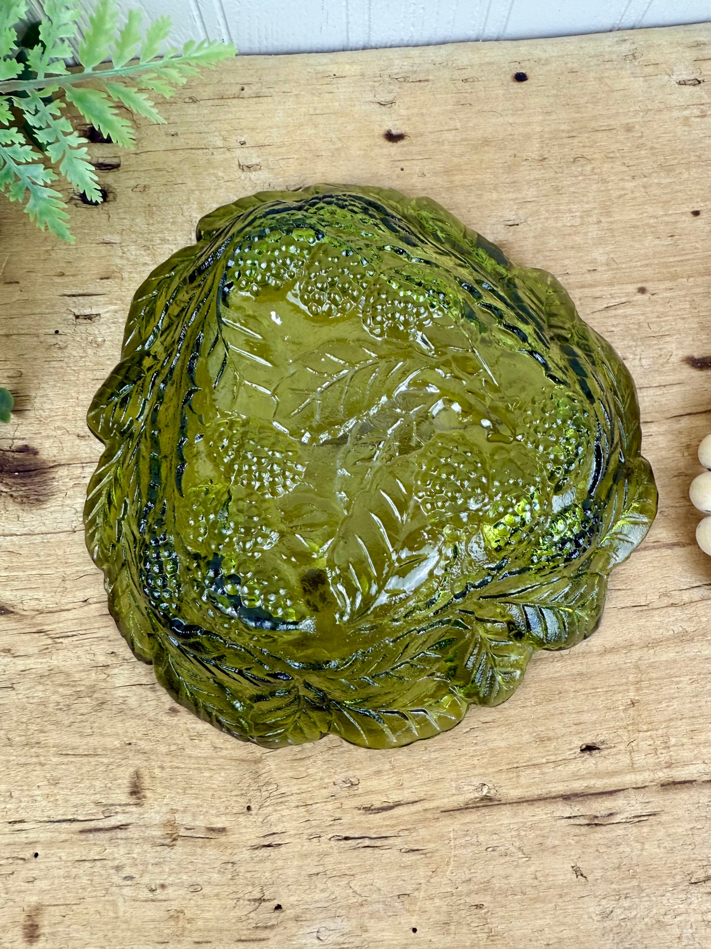 Vintage Indiana Glass Co. Green Loganberry Candy Dish