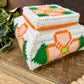 Vintage Plastic Canvas Storage Box with Orange Flowers