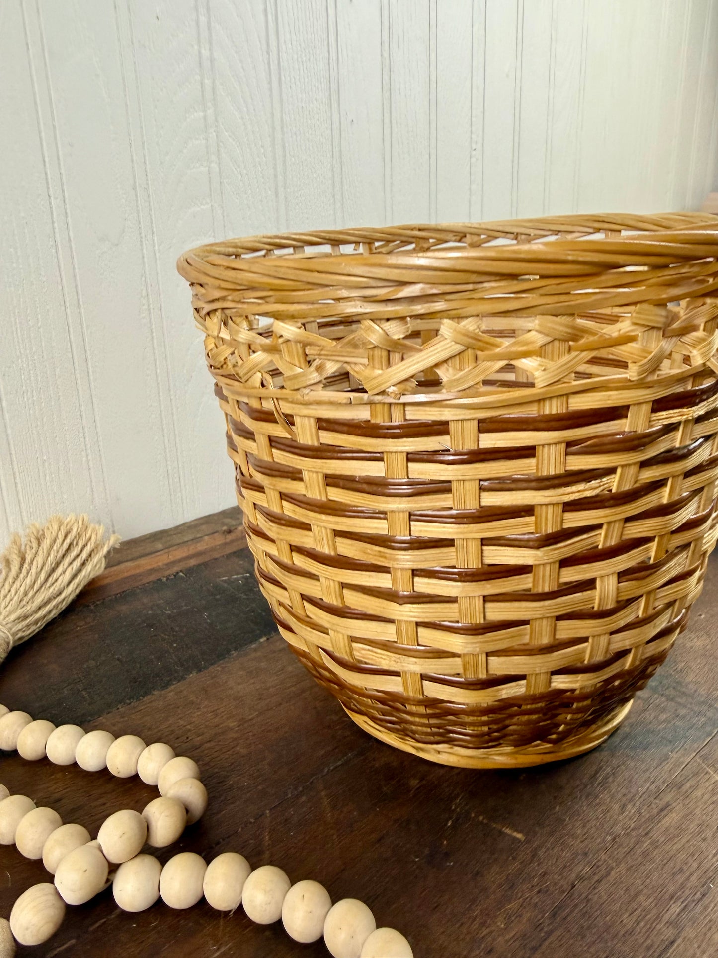 Vintage 2-Toned Wicker Planter Basket