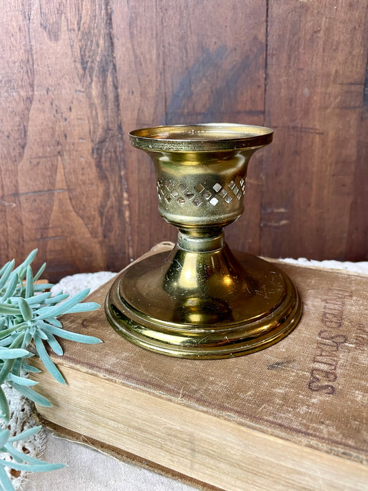 Vintage Short Brass Candleholder with Cutout Details