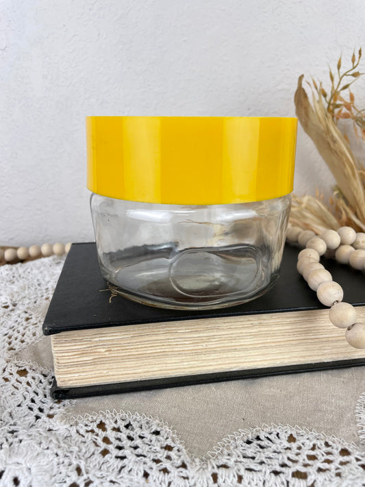 Vintage Glass Canister with Yellow Lid