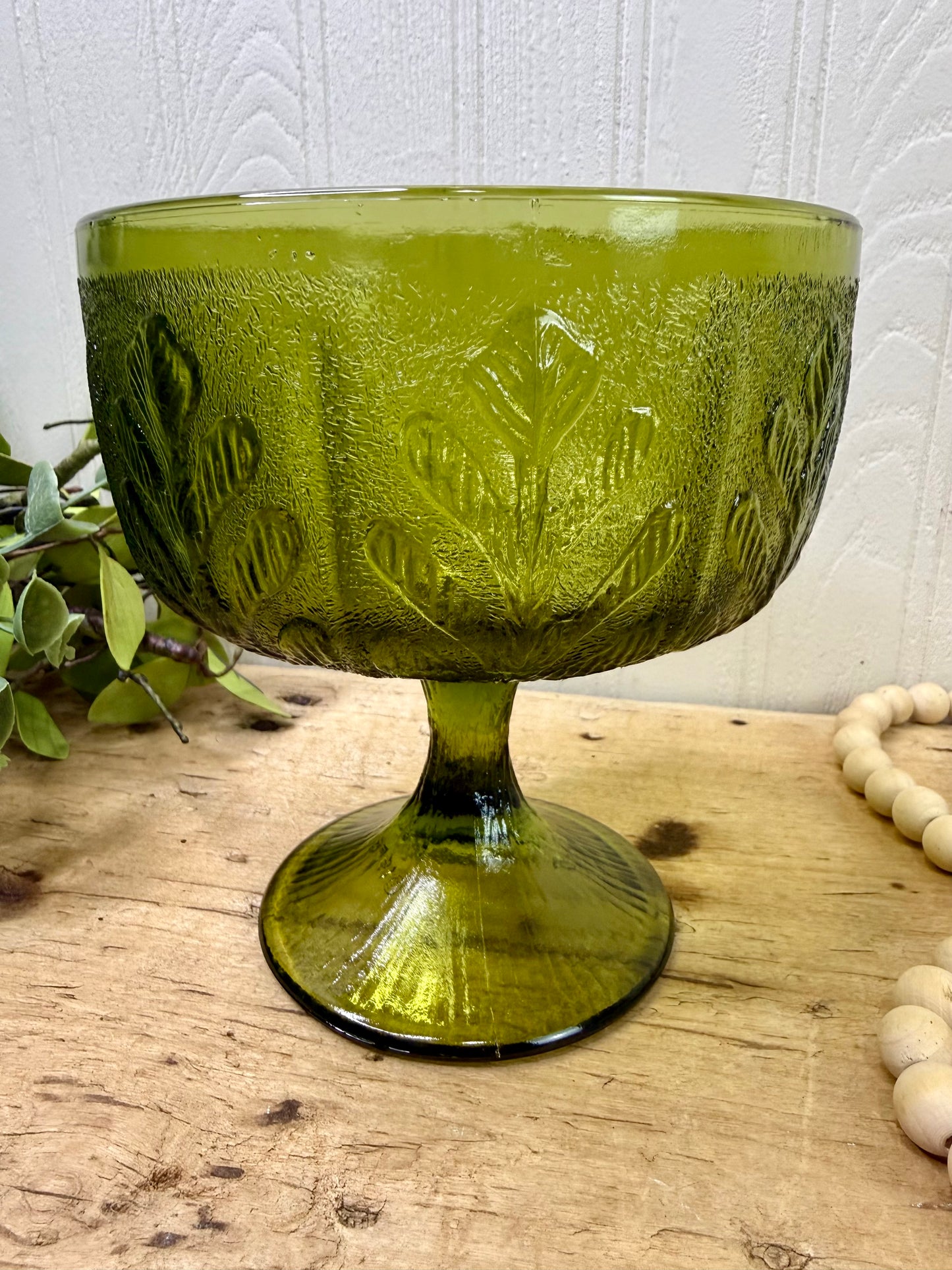 Vintage FTD Green Glass Pedestal Bowl