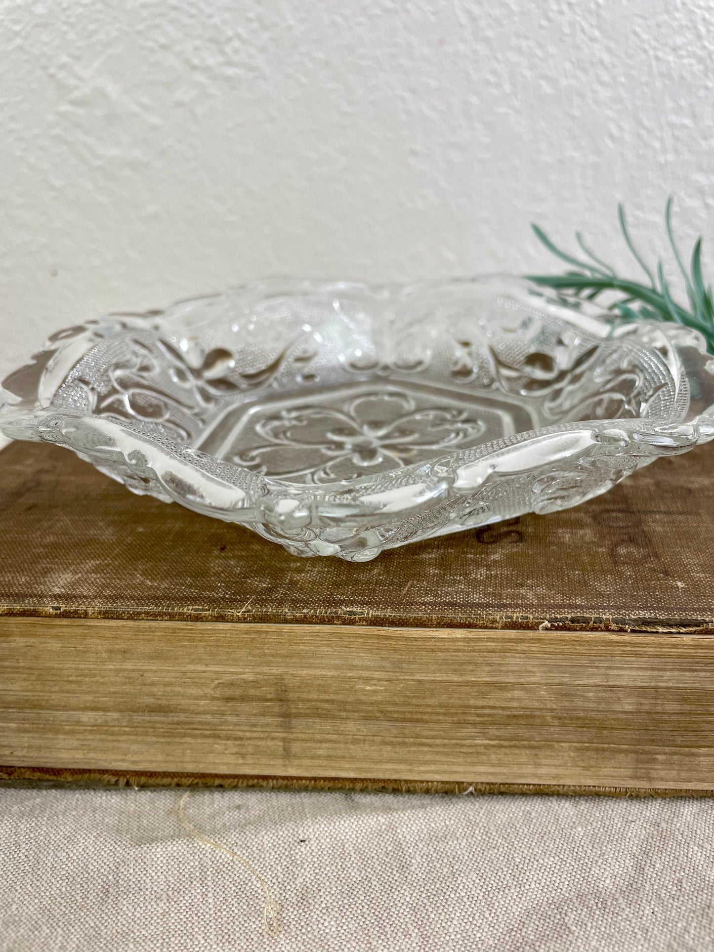 Vintage Indiana Glass Scalloped Candy Dish with Floral Design